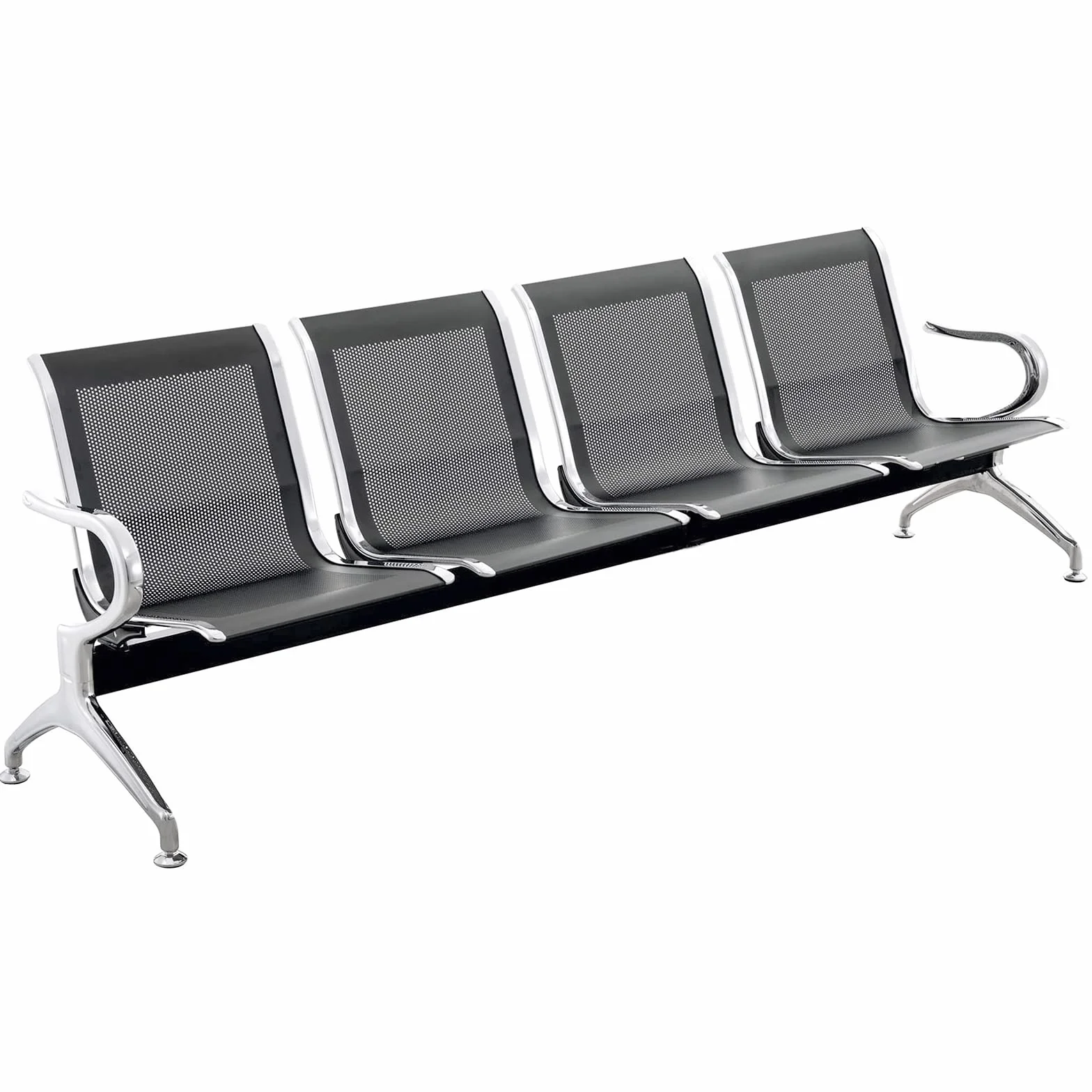 PrimeMatik - Bancada para Sala de Espera con sillas ergonómicas Negras de 4 plazas