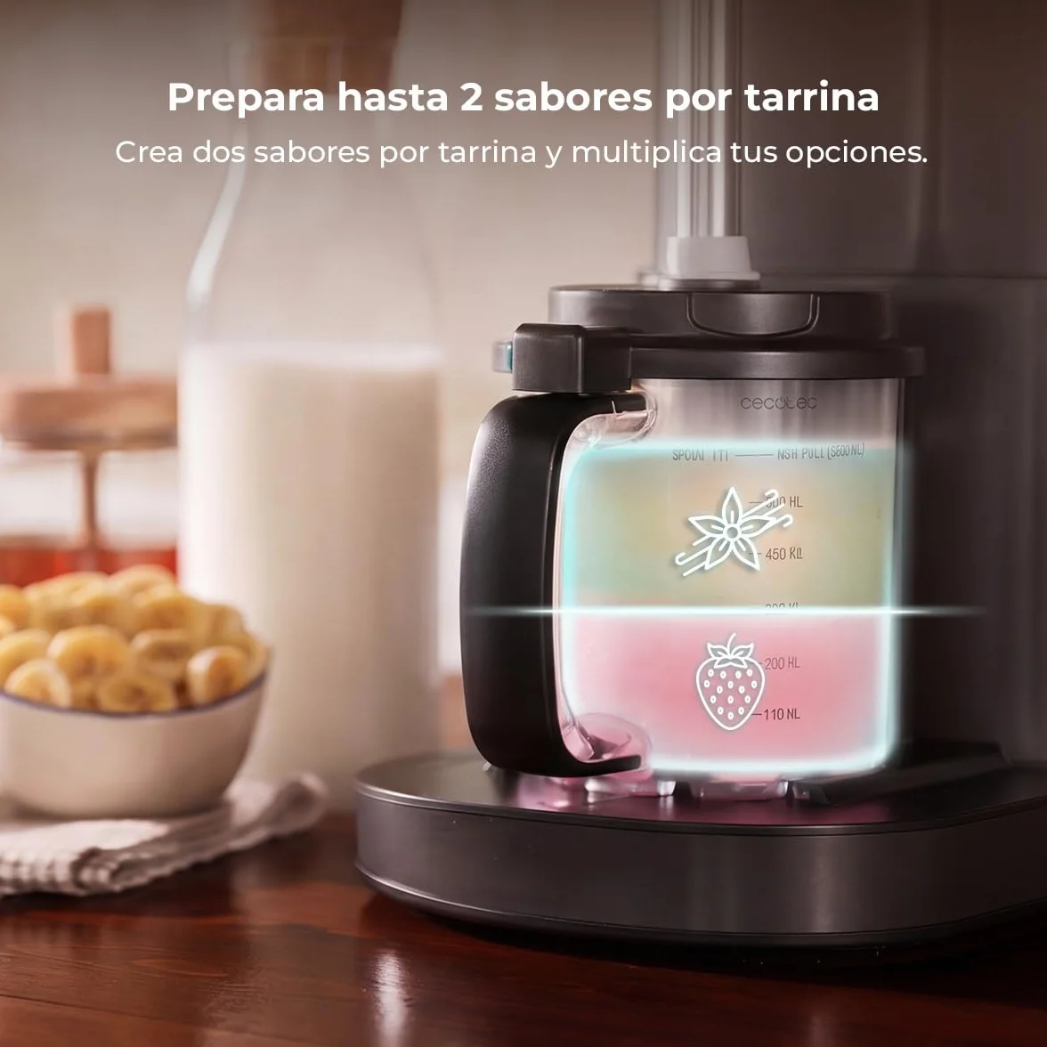 Cecotec Heladera Multifunción Capacidad 2,1L, 3 Tarrinas, Gelatec 2100. 500W, 11 Programas de Helado y Bebidas Granizadas, Tecnología CreamOn y Re-spin, Pantalla Táctil, Incluye Recetario Digital