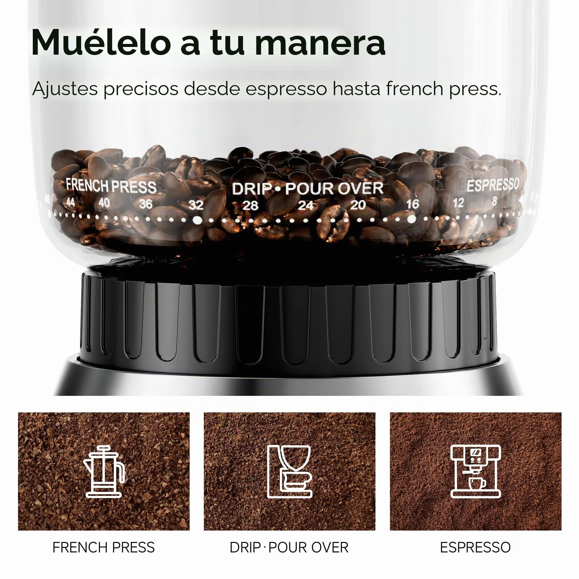 Molinillo de café eléctrico HIBREW G7-48 ajustes precisos para espresso/filtro/café, control de porciones y antiestático, molinillo cónico para café recién molido
