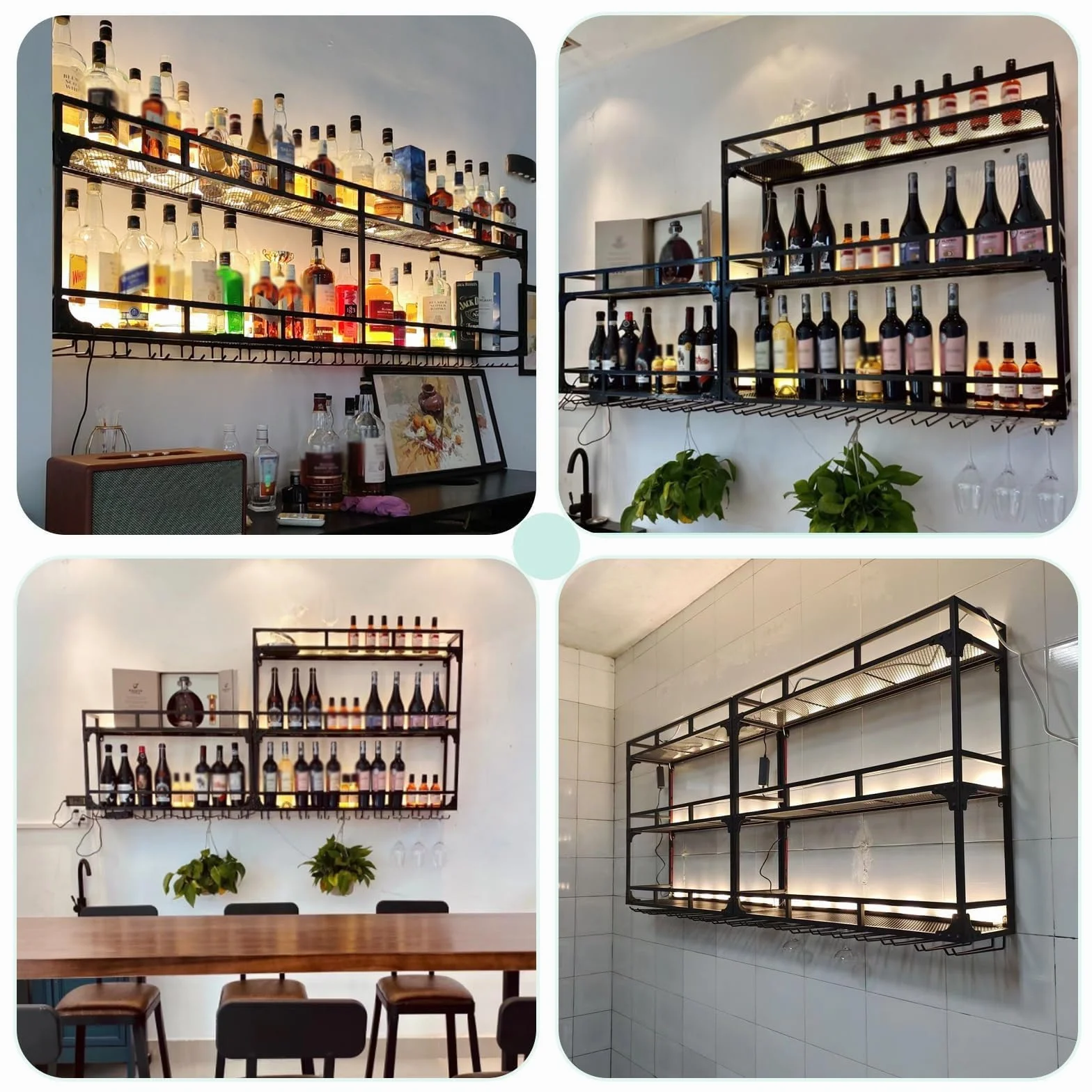Botellero Industrial Montado En La Pared, 3 Niveles Estante Multifuncional para Exhibición De Vinos, Estante para Botellas De Vino Montado En La Pared (Black, 100 * 25 * 90CM)
