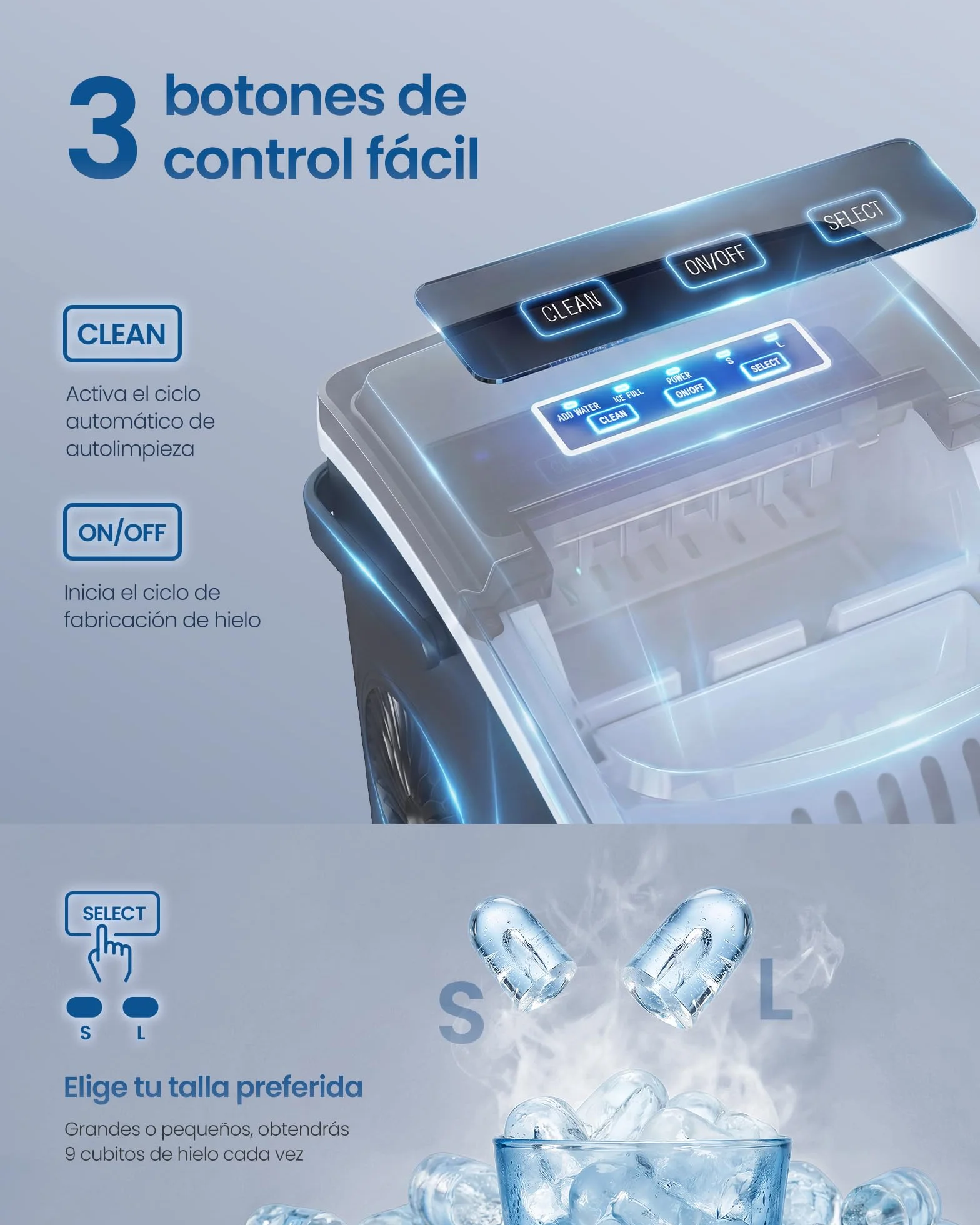 SONGMICS Máquina de Hielo, Máquina de Cubitos Autolimpiante, 9 Cubitos en 6 Minutos en 2 Tamaños, 12 kg en 24 Horas, Portátil, Casa, Cocina, Oficina, Fiestas Camping, Negro Tinta XZB001B1EU