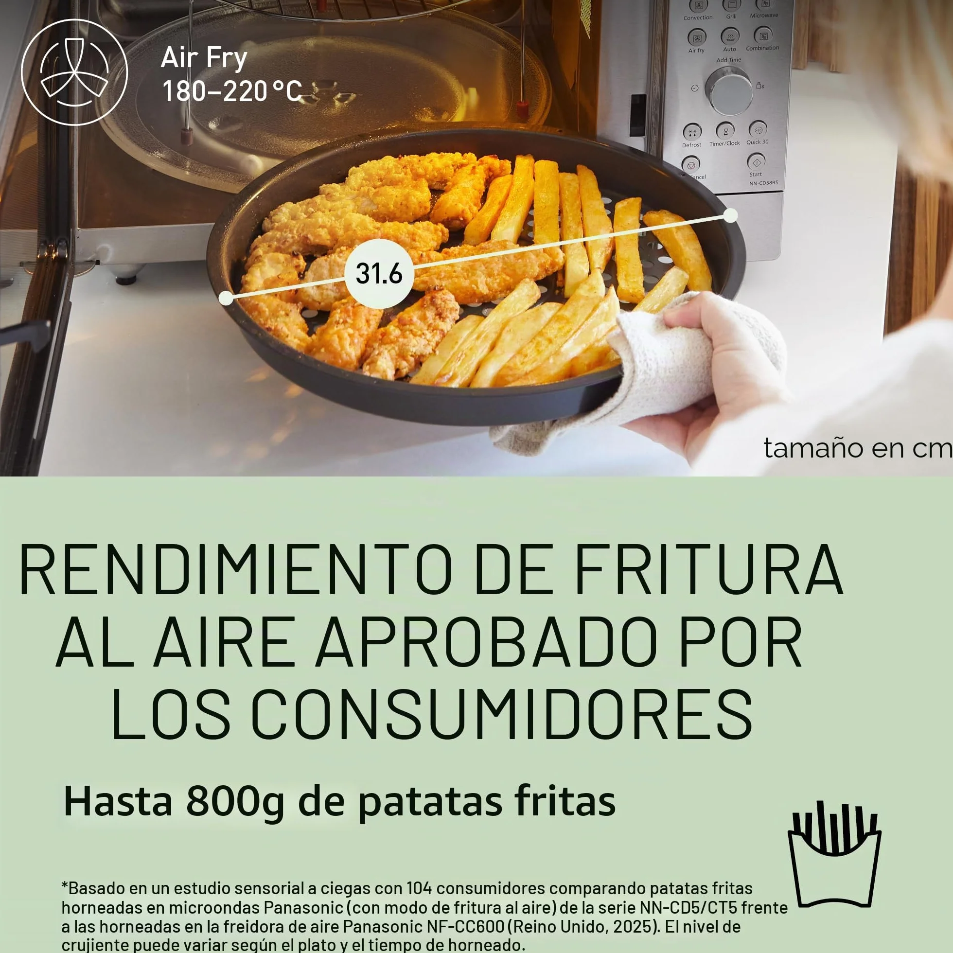 Panasonic NN-CD58RSEPG Horno Microondas Combinado 4 en 1 de 27 L con Freidora De Aire, Inverter de 1000 W, Grill de 1300 W, Convección, 19 Programas Automáticos, Acero iInoxidable