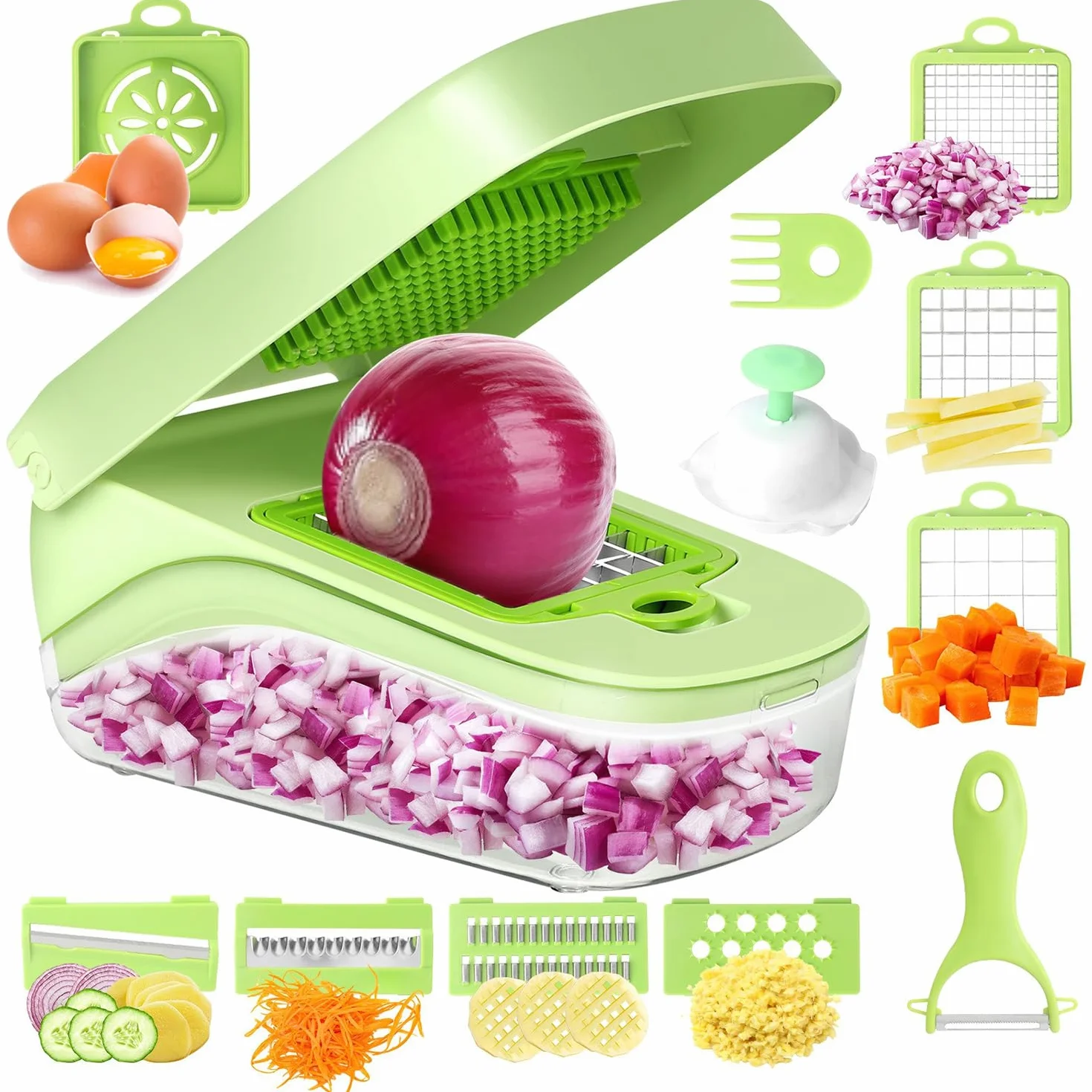 Cortador de verduras, mandolina – 16 en 1 multifuncional utensilio de cocina para cortar, rebanar, picar y rallar