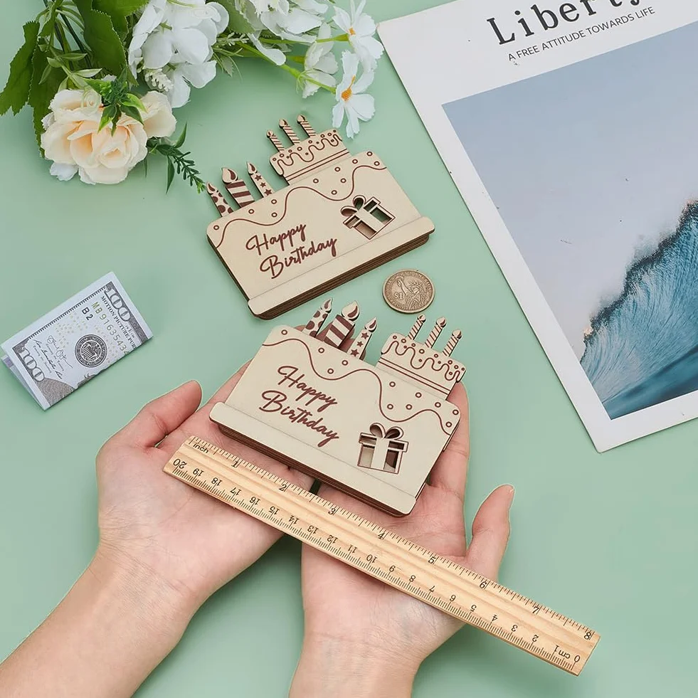 FINGERINSPIRE 2 soportes de madera para dinero, regalo de feliz cumpleaños, regalo de dinero, almendra blanqueada, soporte para dinero en efectivo, idea de regalo original de madera para cumpleaños,