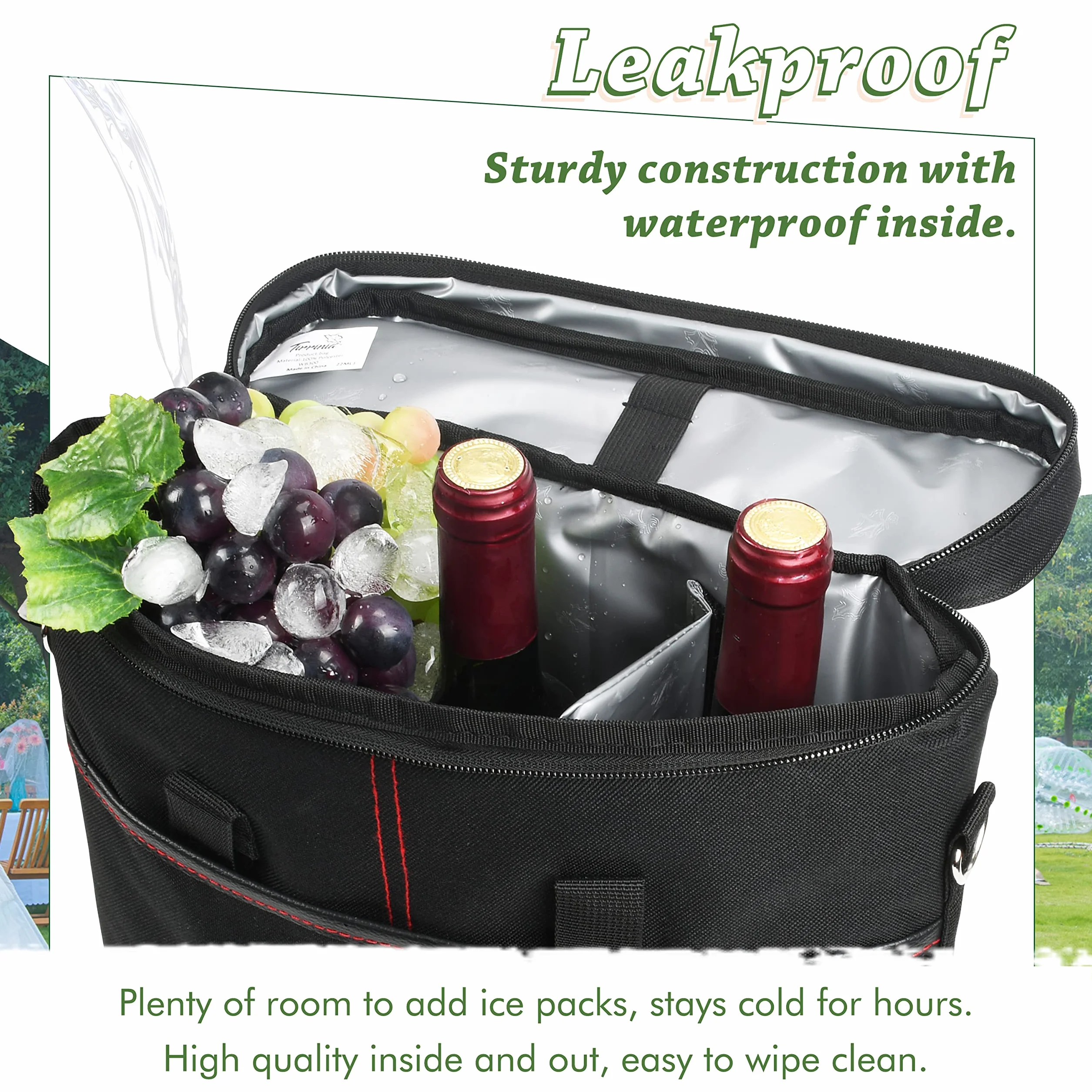 Bolsa de vino aislada Kato Tirrinia 3 botellas negro 29x10x33 cm asa correa hombro ajustable
