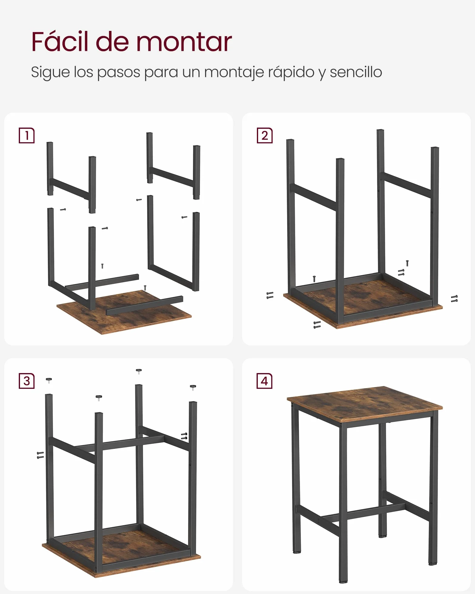 VASAGLE Mesa de Bar, Mesa Alta Cuadrada, Marco de Acero Resistente, 60 x 60 x 92 cm, FÁcil de Montar, para Sala de Estar, Cocina, Estilo Industrial, MarrÓn RÚstico y Negro LBT25X
