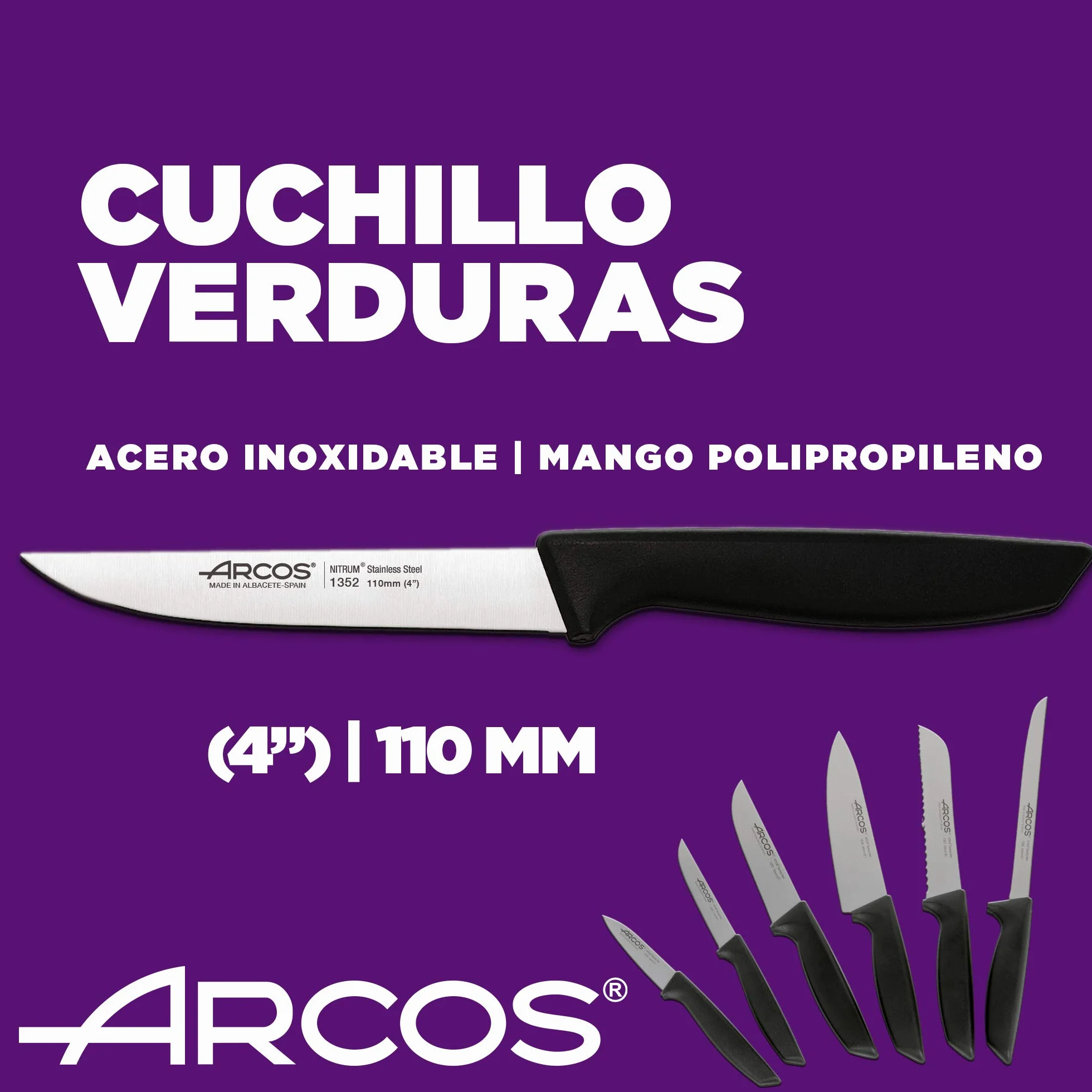 Arcos Juego Cuchillos Cocina Profesional 6 pzas Acero Inoxidable Mango Negro Serie Niza
