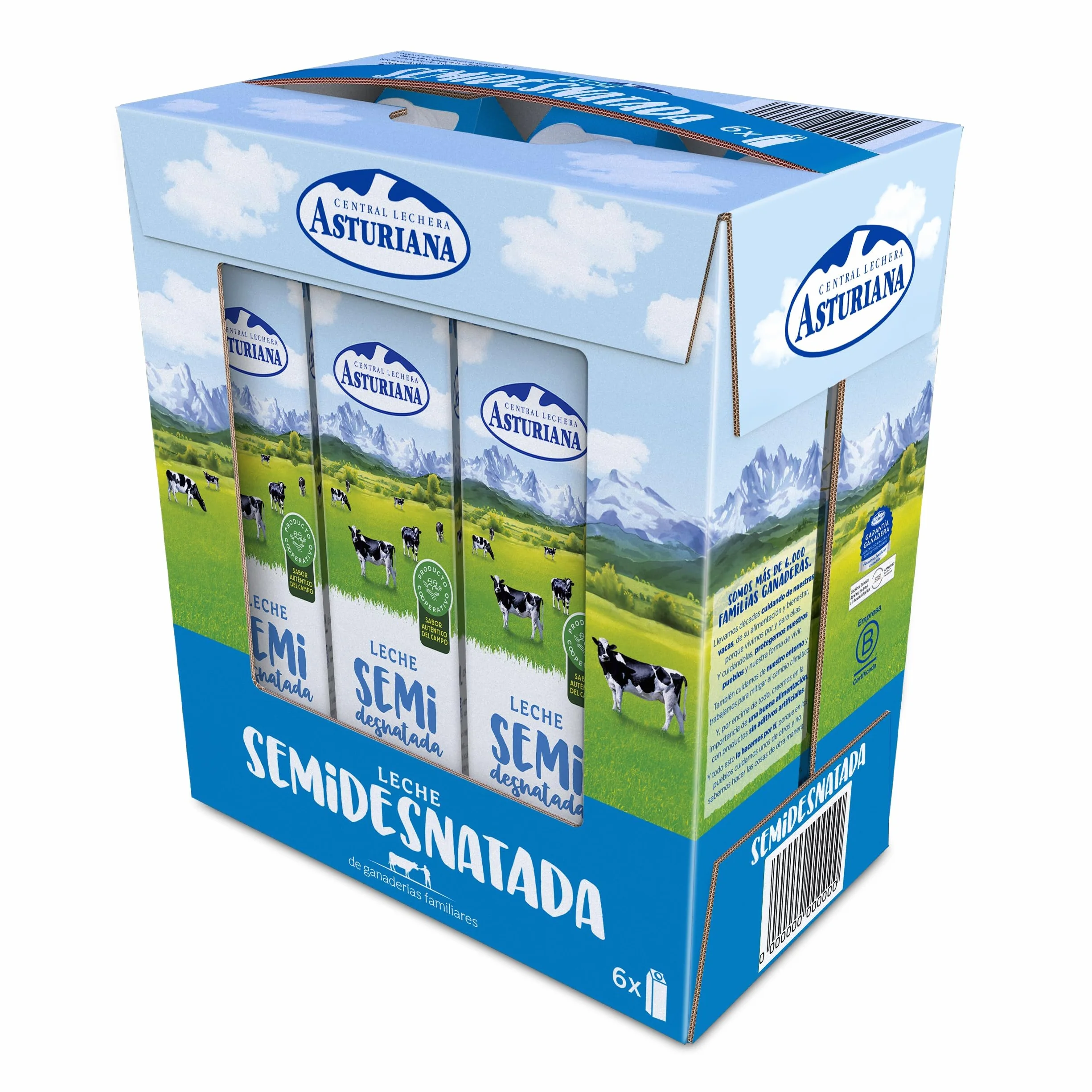 Central Lechera Asturiana Leche Semidesnatada Pack 6 x 1L