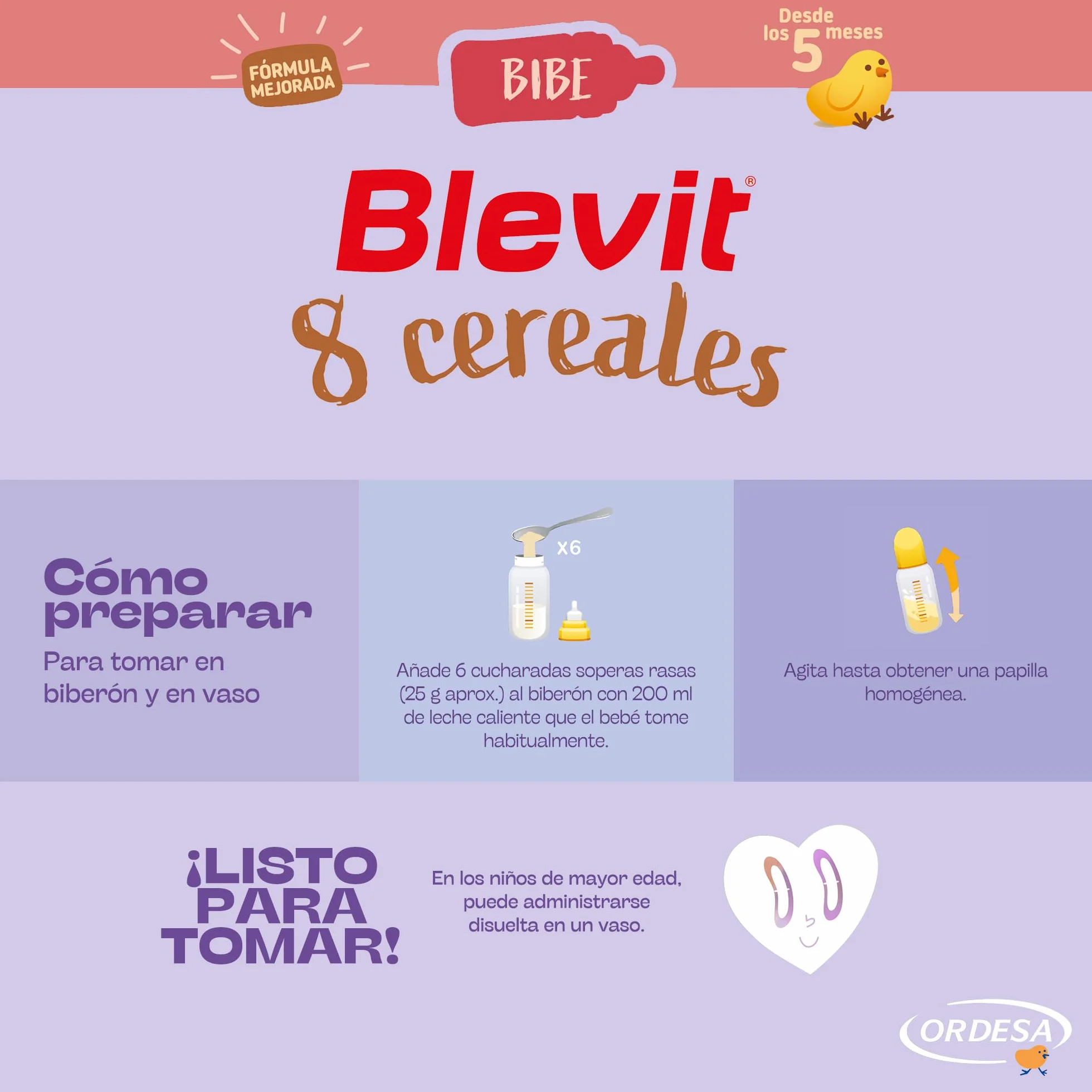 Blevit Bibe 8 Cereales 500g Papilla para Bebé 5 Meses 95% Cereales 14 Vitaminas y Minerales