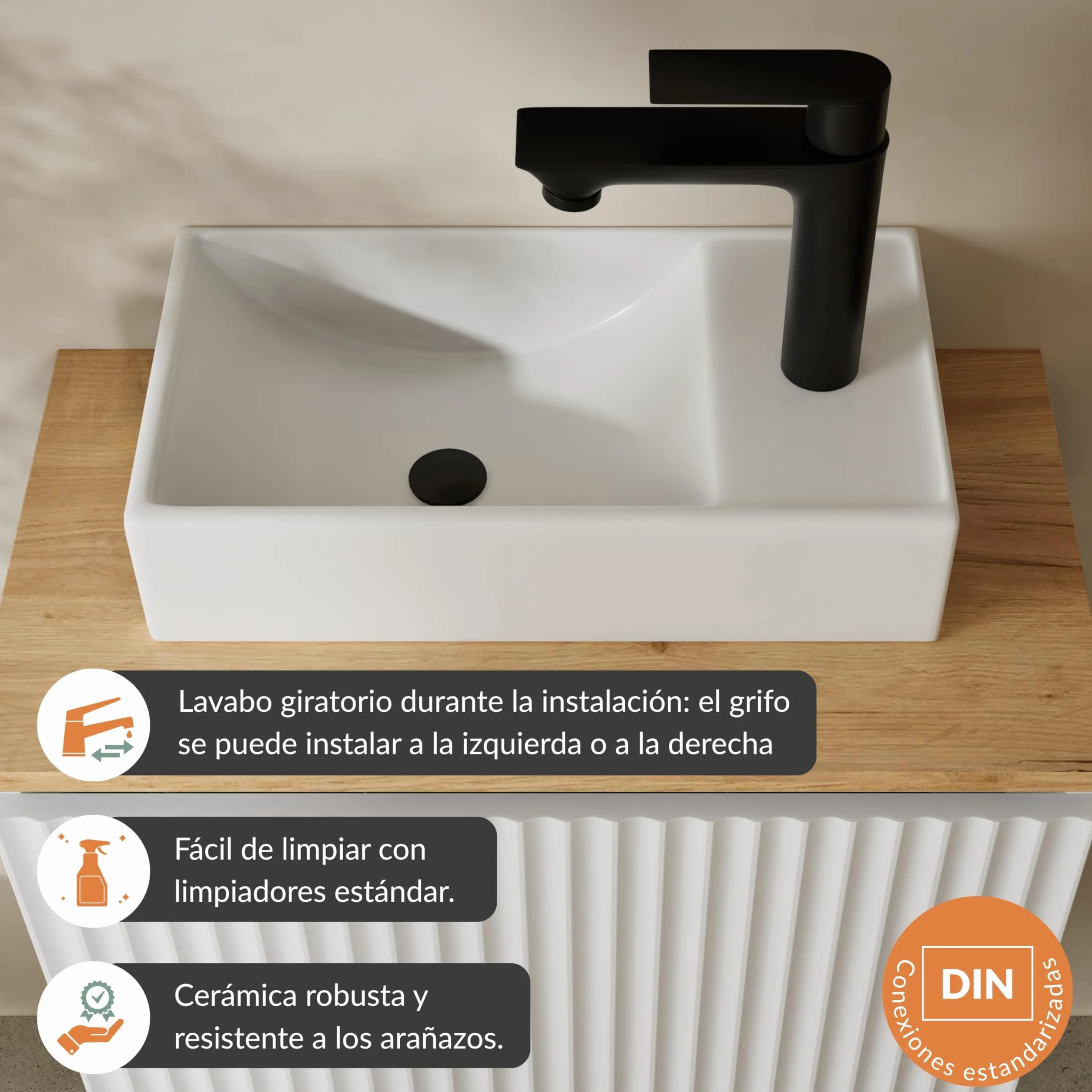 Planetmöbel Conjunto de Muebles de baño Lavabo con Mueble bajo 56 x 55 x 30 cm Blanco, Mueble bajo con Lavabo para baño, Aseo de Invitados y Cuarto