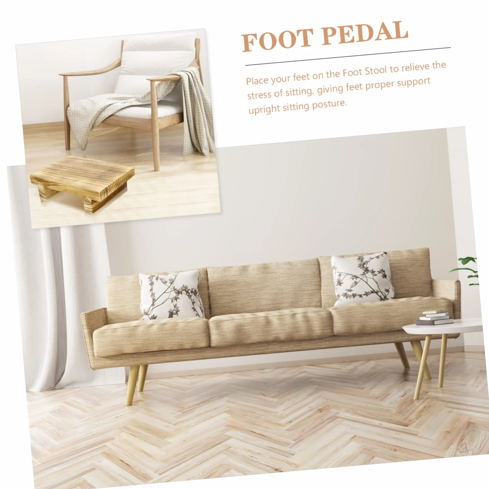 Taburete Pequeño de Madera de Paulownia 34x20x22 cm Reposapiés Ergonómico Portátil