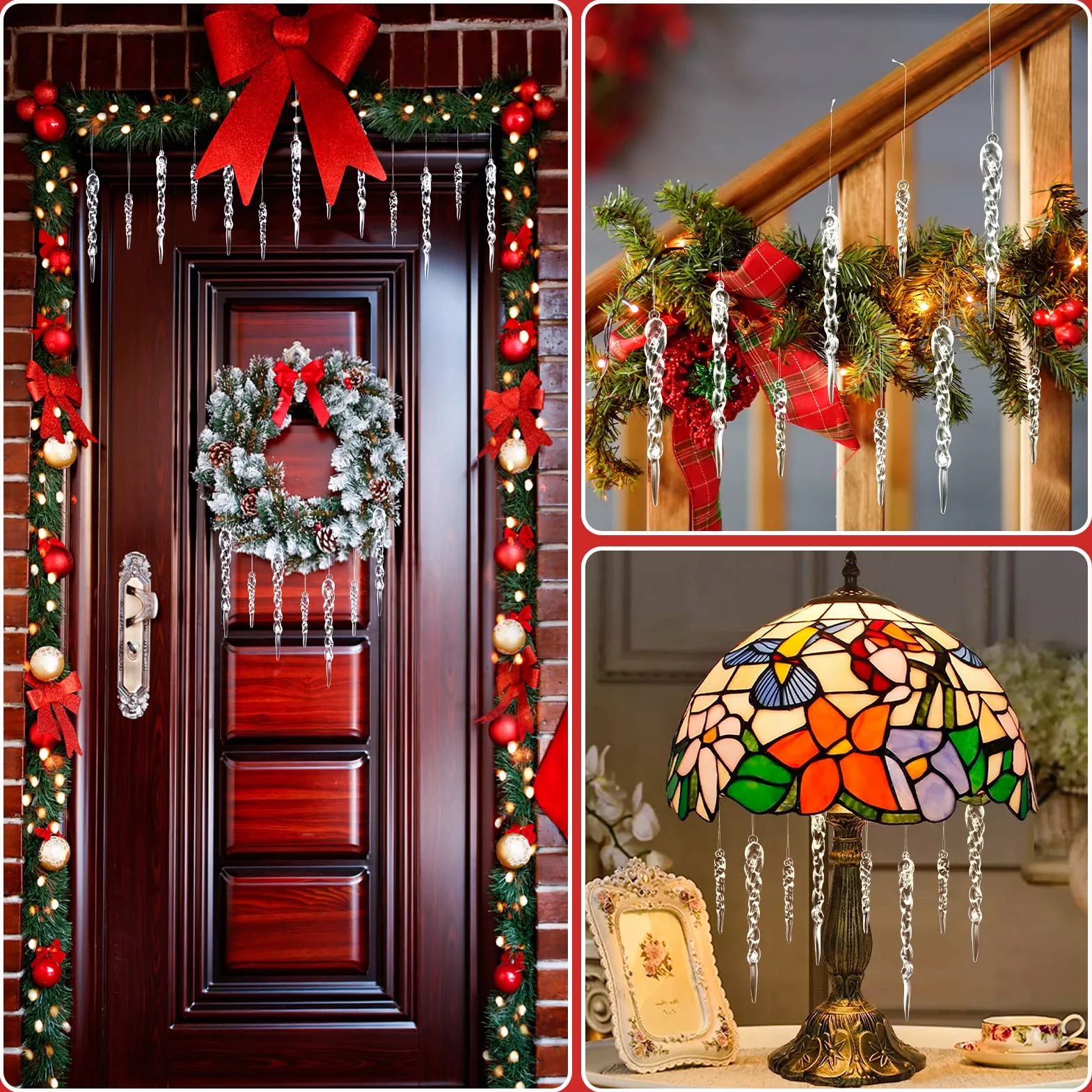 Decoración de Árboles de Navidad Carámbanos Acrílicos Colgantes con Cuerda