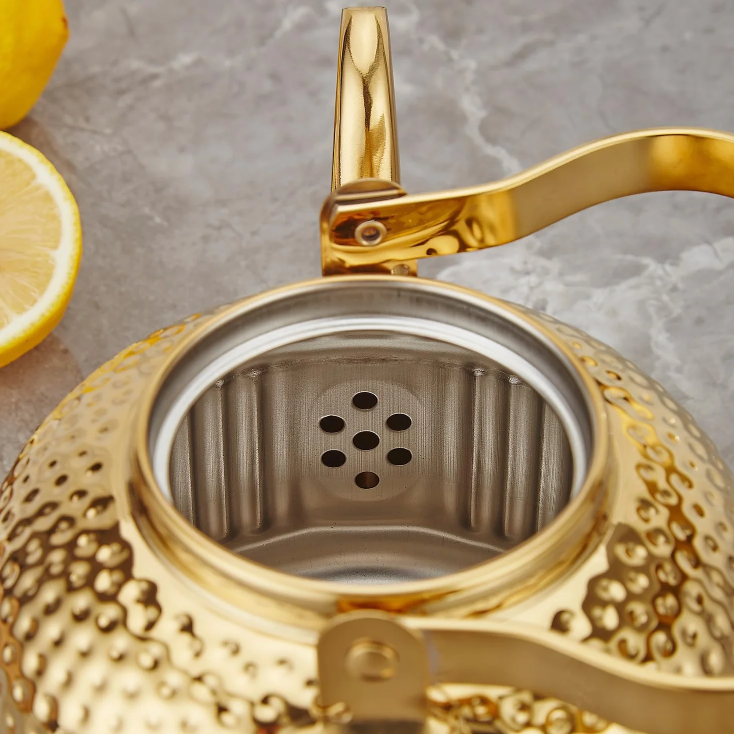 SANQIAHOME 1500 ml Tetera de acero inoxidable con infusor,antiguo,Oro