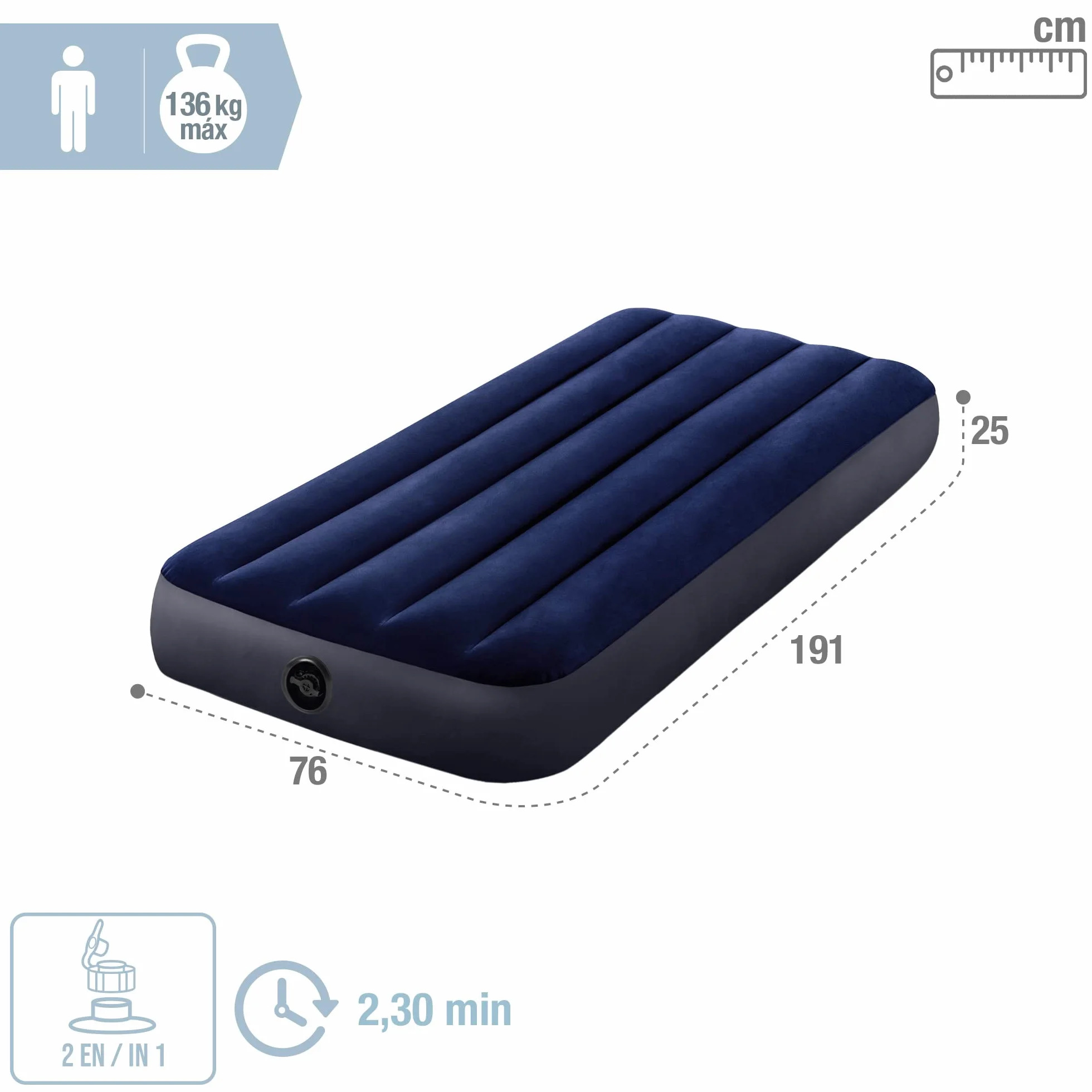 Intex Colchón hinchable Dura-Beam Cama de aire inflable para camping Azul