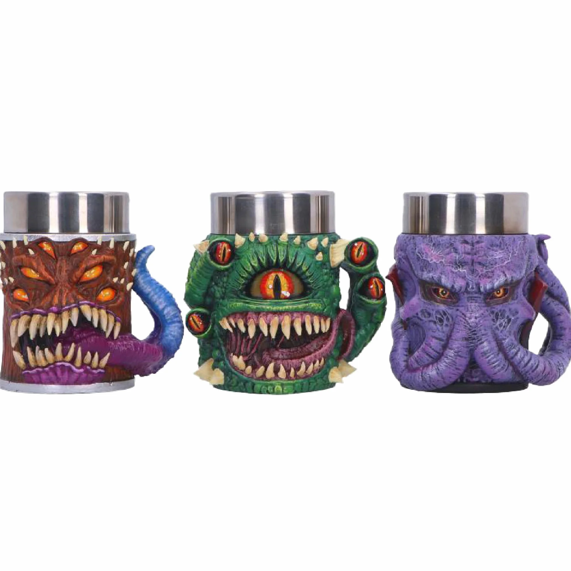 Nemesis Now Dungeons & Dragons - Juego de 3 jarras pequeñas de 8,6 cm | D&D Drinkware, insertos de acero inoxidable, resina pintada a mano, juego de tazas de fantasía