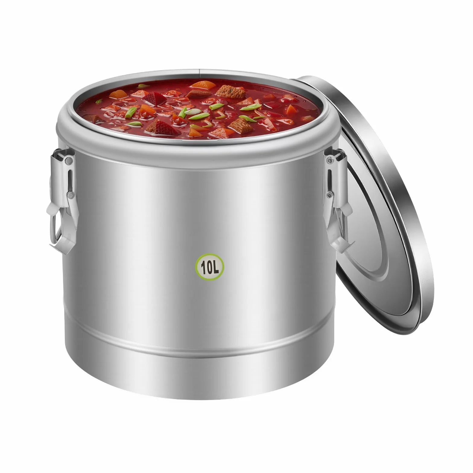 Cubo de acero inoxidable de 10 l con aislamiento para alimentos, recipiente térmico de transporte con tapa, asas y junta, aislamiento térmico de 12 horas, contenedor de alimentos para
