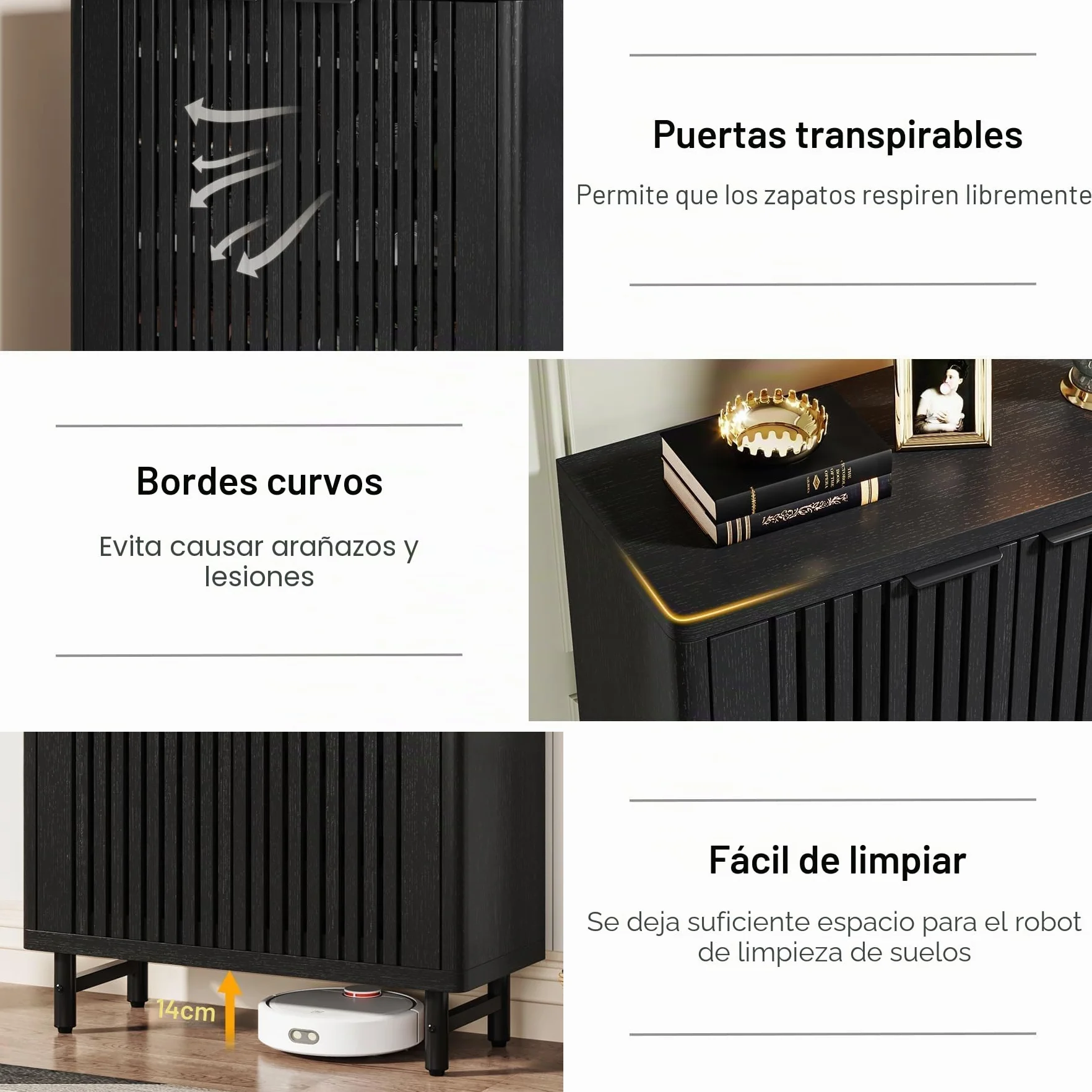 Tribesigns zapatero con puertas de persiana, organizador moderno de 6 niveles con estantes ajustables para entrada, pasillo y sala de estar, color negro