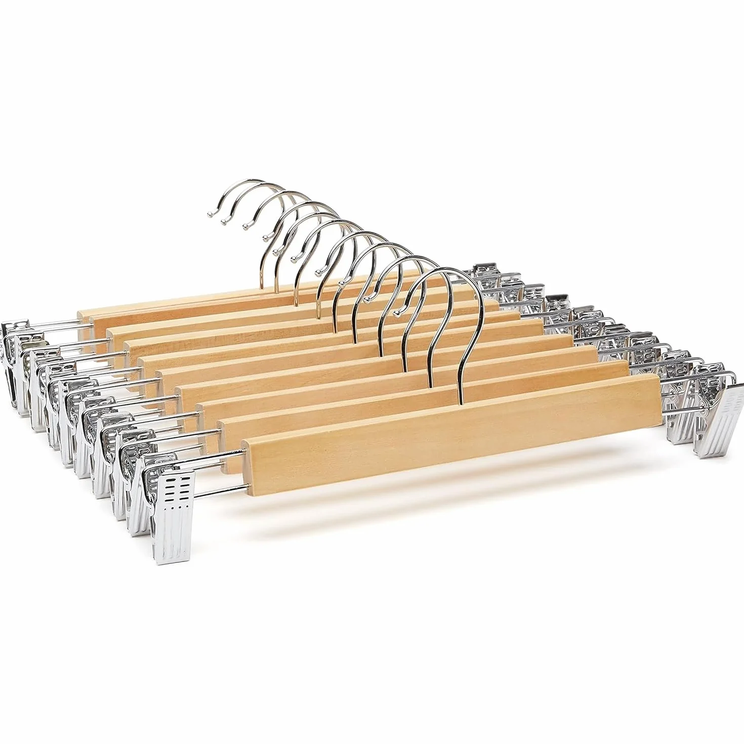 KROWN 6 Perchas de Madera Natural con Clips Antideslizantes y Ganchos Giratorios