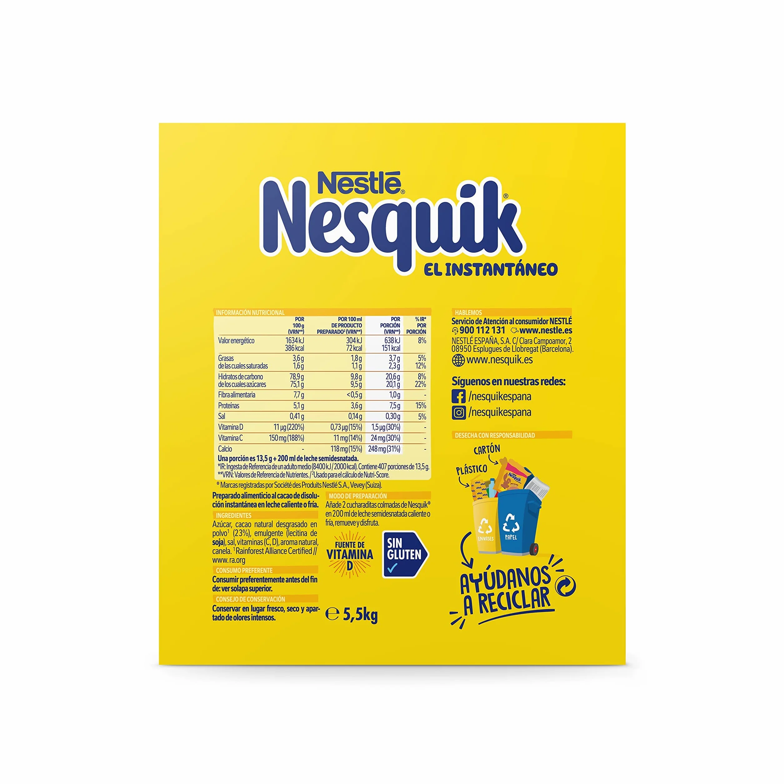 NESTLÉ NESQUIK Instantáneo Cacao Soluble 5.5kg Estuche