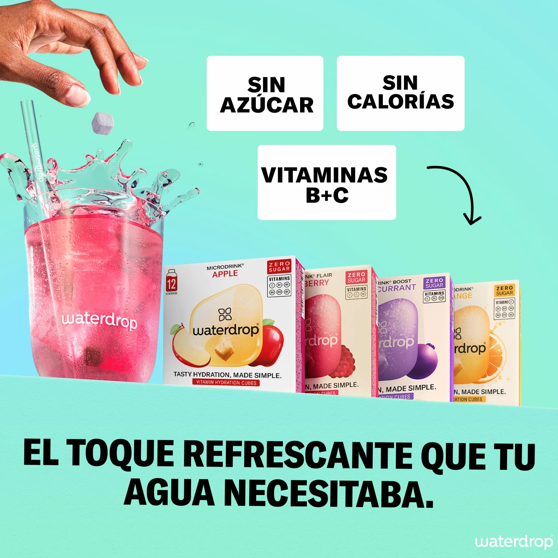 Waterdrop Microdrink Set Mix Clásico, 48 Pastillas Saborizantes para Agua, 4 Sabores Afrutados Sin Azúcar, Baja en Calorías con Vitaminas