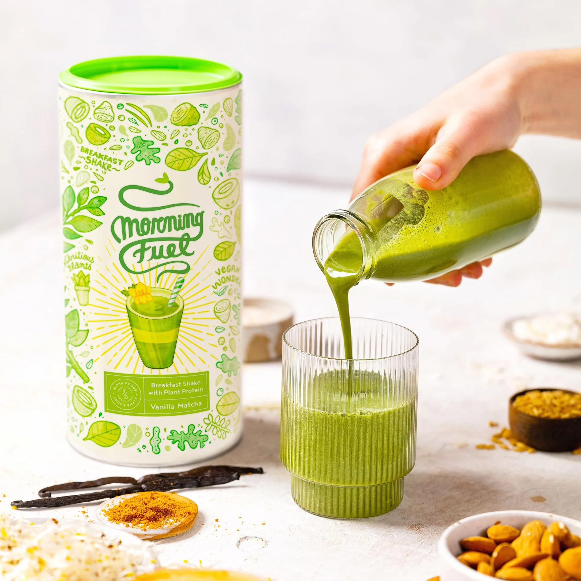Morning Fuel Proteina Vegana Guisantes Avena Matcha Vainilla 600g