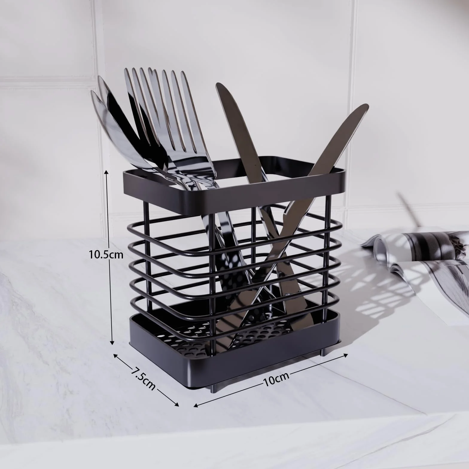 Escurridor Cubiertos Acero Inoxidable Soporte Utensilios Cocina Negro