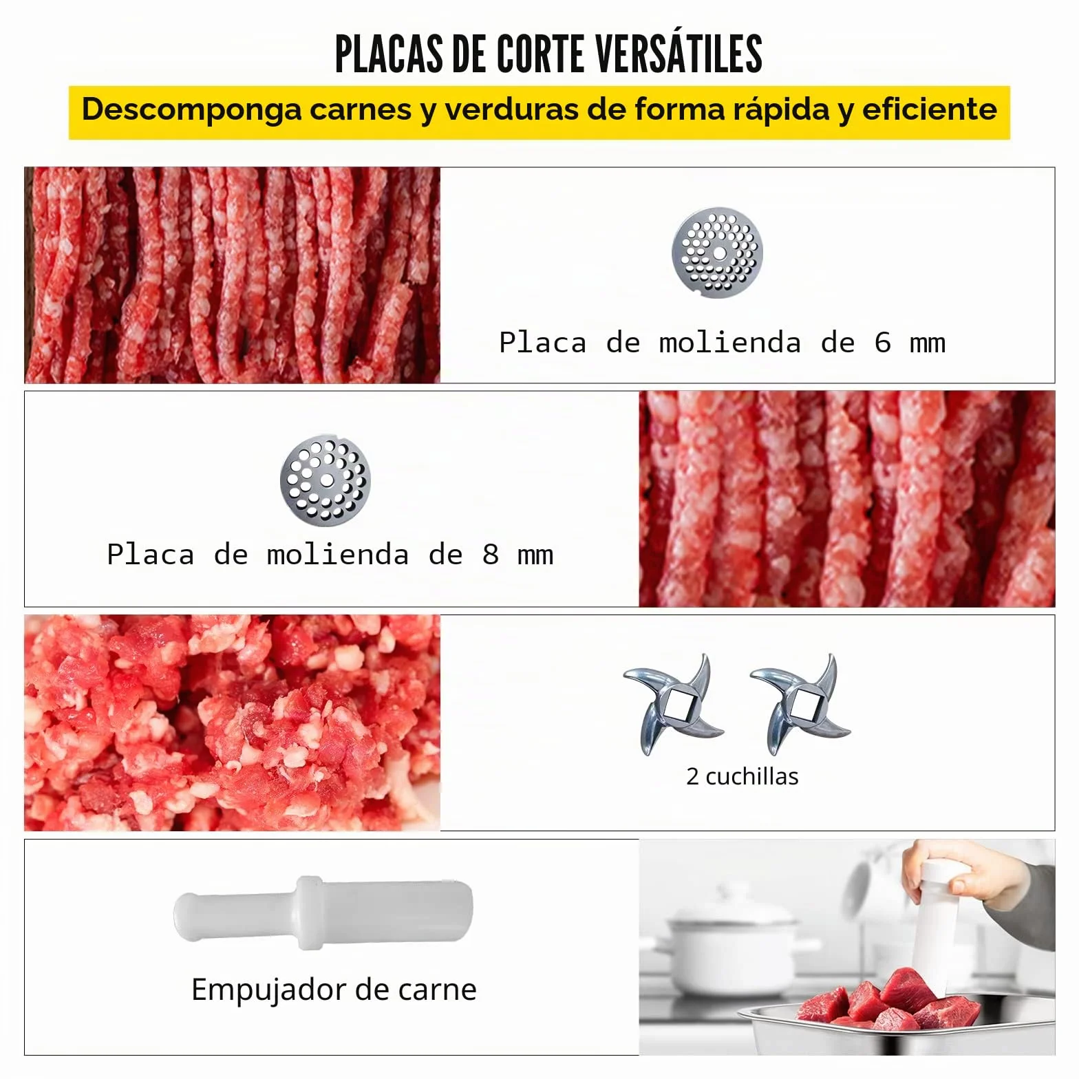 VEVOR Picadora de carne eléctrica 1100 W, capacidad 250kg/h, triturador de carne comercial, material de acero inoxidable para restaurantes supermercados tiendas de restauración rápida carnicerías