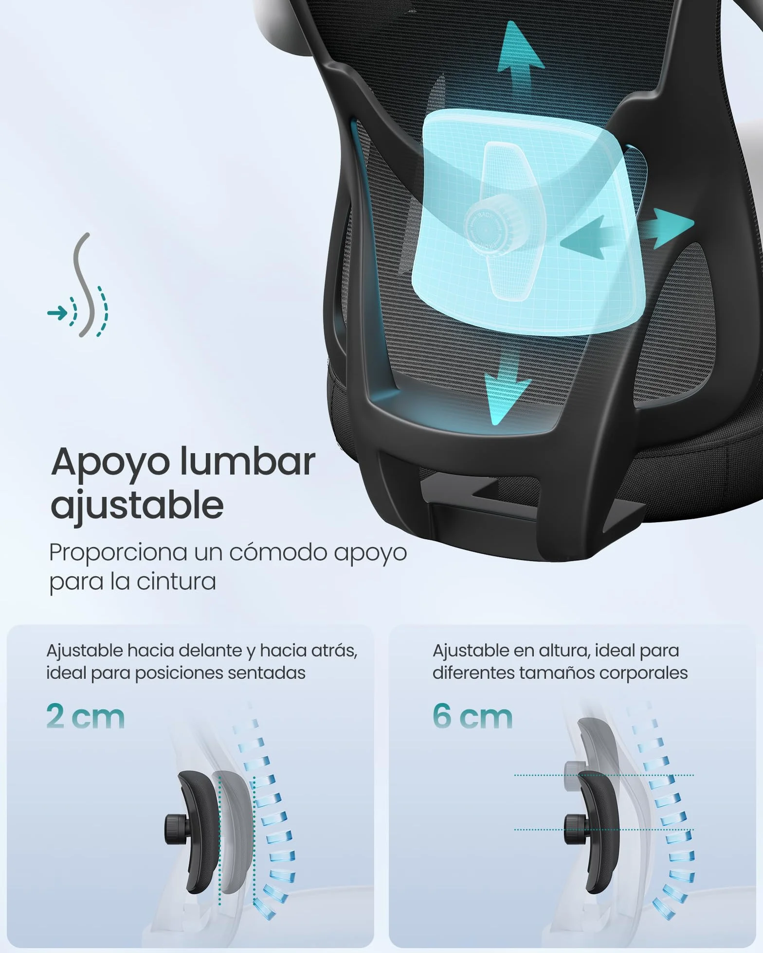 SONGMICS Silla de Oficina Ergonómica, Reposacabezas y Soporte Lumbar Ajustables, 150 kg, Altura Ajustable, Negro Tinta OBN066BH01