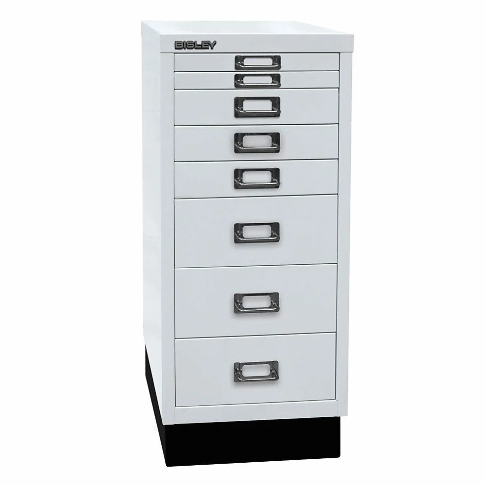 BISLEY MultiDrawer Serie 29 con Base, DIN A4, 8 cajones, Metal, 645 Gris Claro, 38 x 27,9 x 67 cm