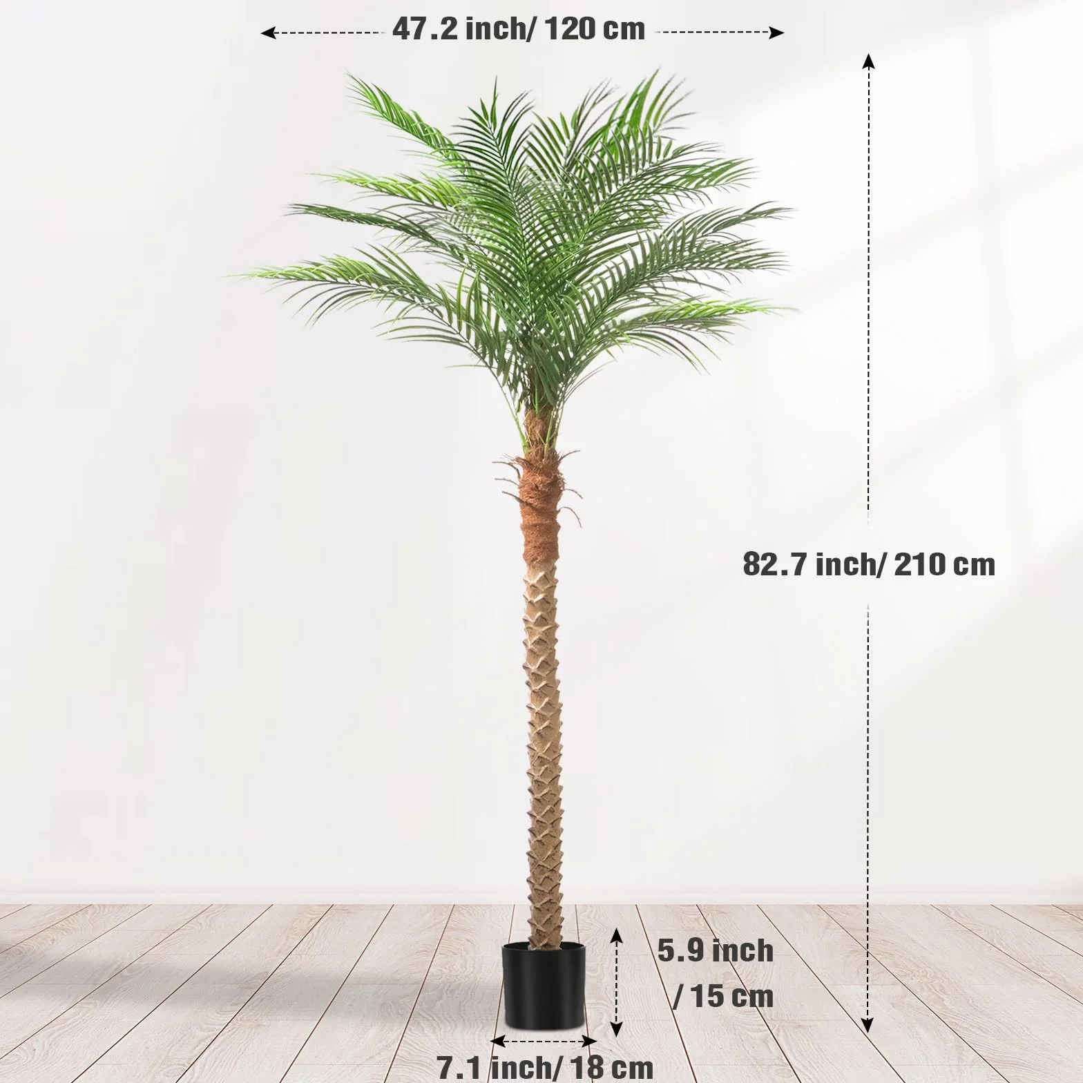 Palmera artificial de fénix de 7 pies de alto, árbol tropical grande falso con 15 hojas ajustables, planta de palma de sagú sintético para interiores y exteriores, sala de estar, patio, piscina