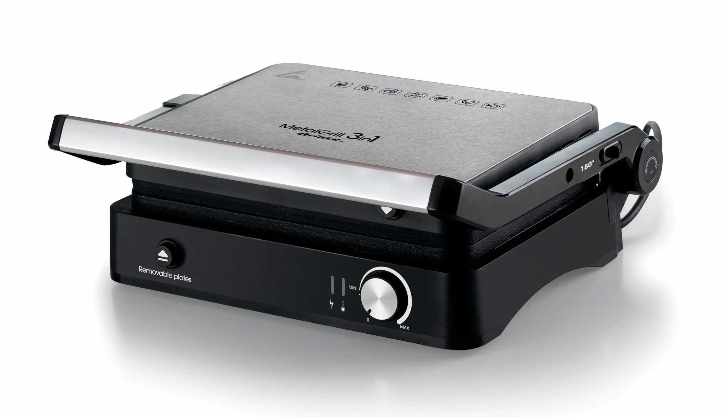 Plancha electrica para parrilladas mixtas, 2000W, 3 modos de cocción, Placas antiadherentes, Plata/Negro