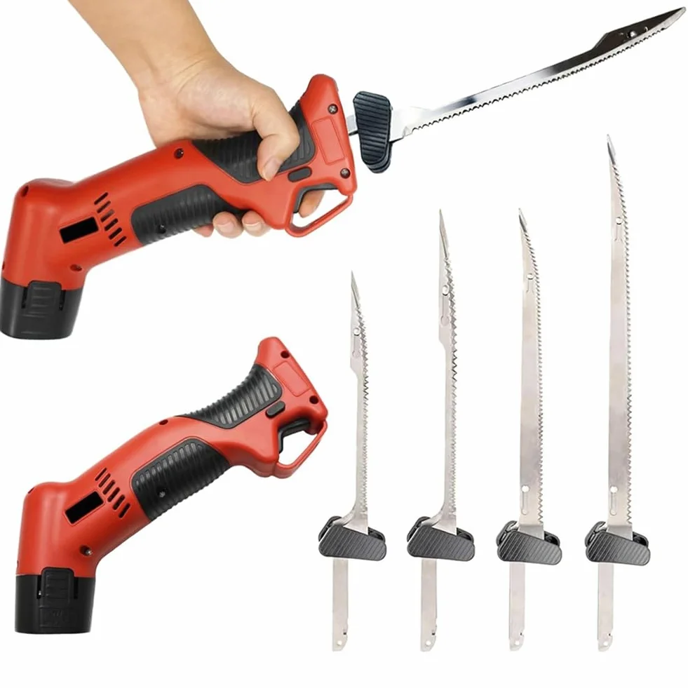 Cuchillo Eléctrico Recargable para Filetear con 4 Hojas Antiadherentes de Nitruro de Titanio y 2 Baterías Recargables con Enchufe Europeo