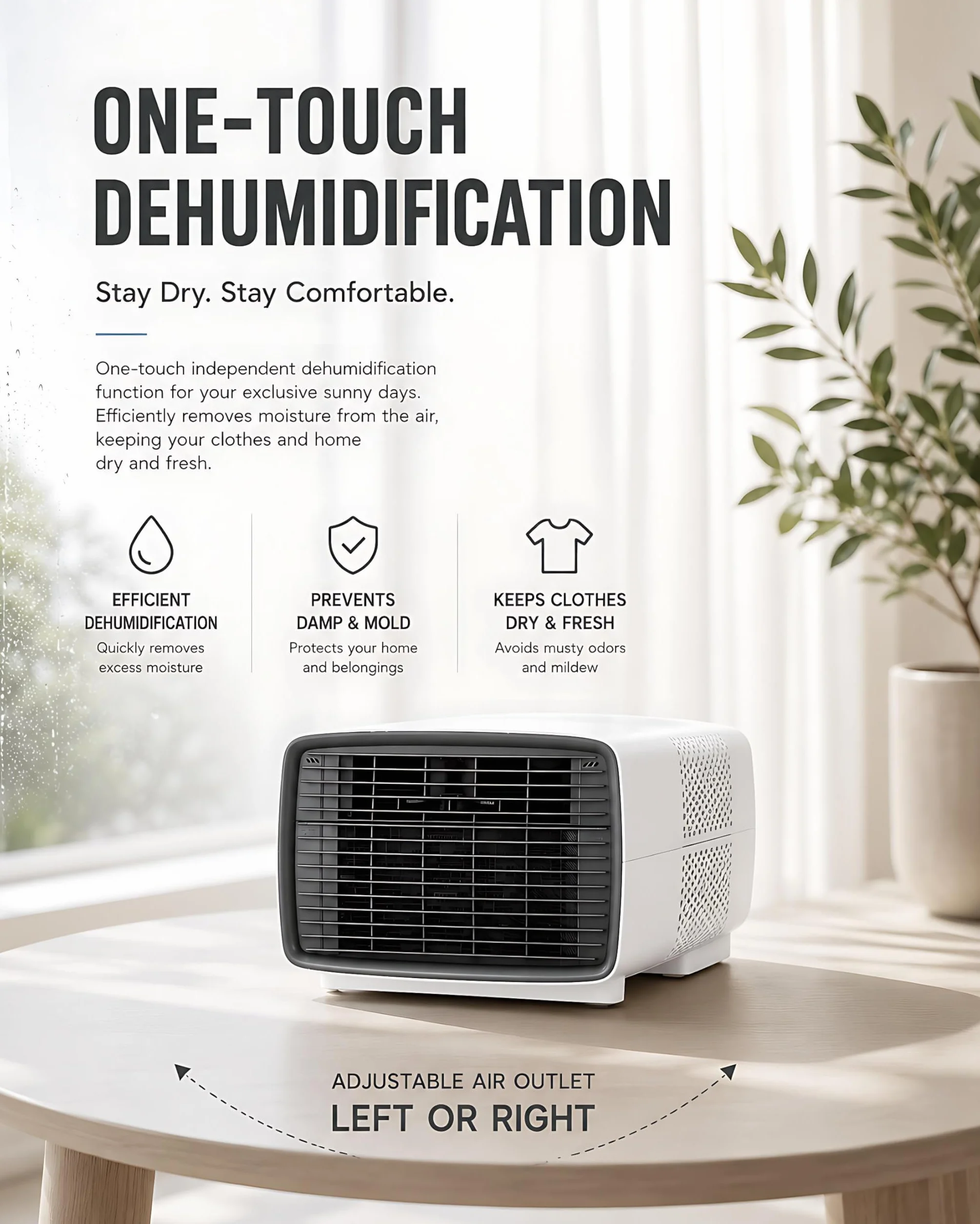 Aire Acondicionado Portátil 2700 BTU, 280W Bajo Consumo, 3 en 1 Enfriador, Deshumidificador y Ventilador con Compresor DC, Silencioso, Mando a Distancia para Camping y Caravana