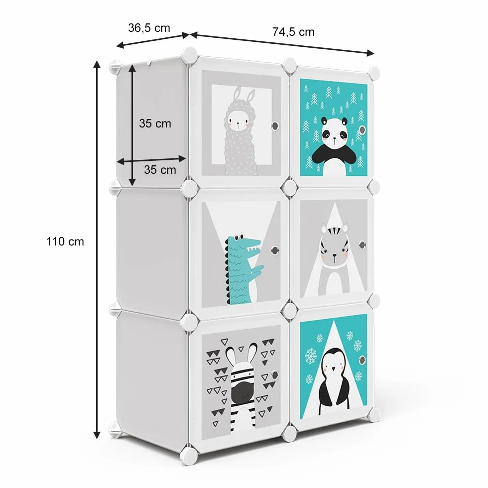 Vicco Estantería para niños Andy Gris 74.5 x 110 cm 6 Compartimentos Panda