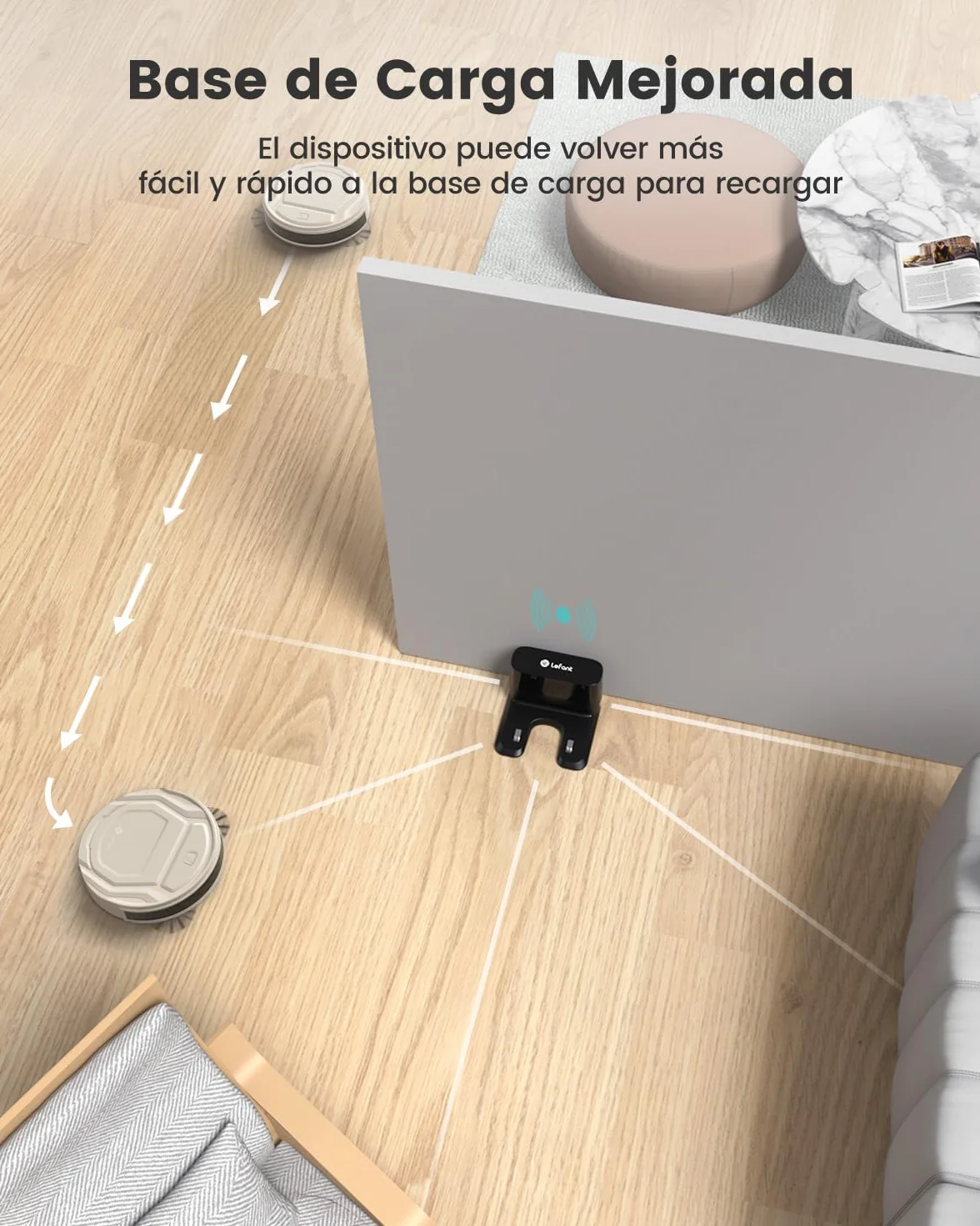 Lefant Robot Aspirador 2200 Pa,120 Min Autonomía, Aspirador Robot 6 Modos de Limpieza, Evitar Enredos, Delgada, Silenciosa, WiFi/Alexa/App, Ideal para Pelo de Mascotas, Suelo Duro, M210 Pro Champán