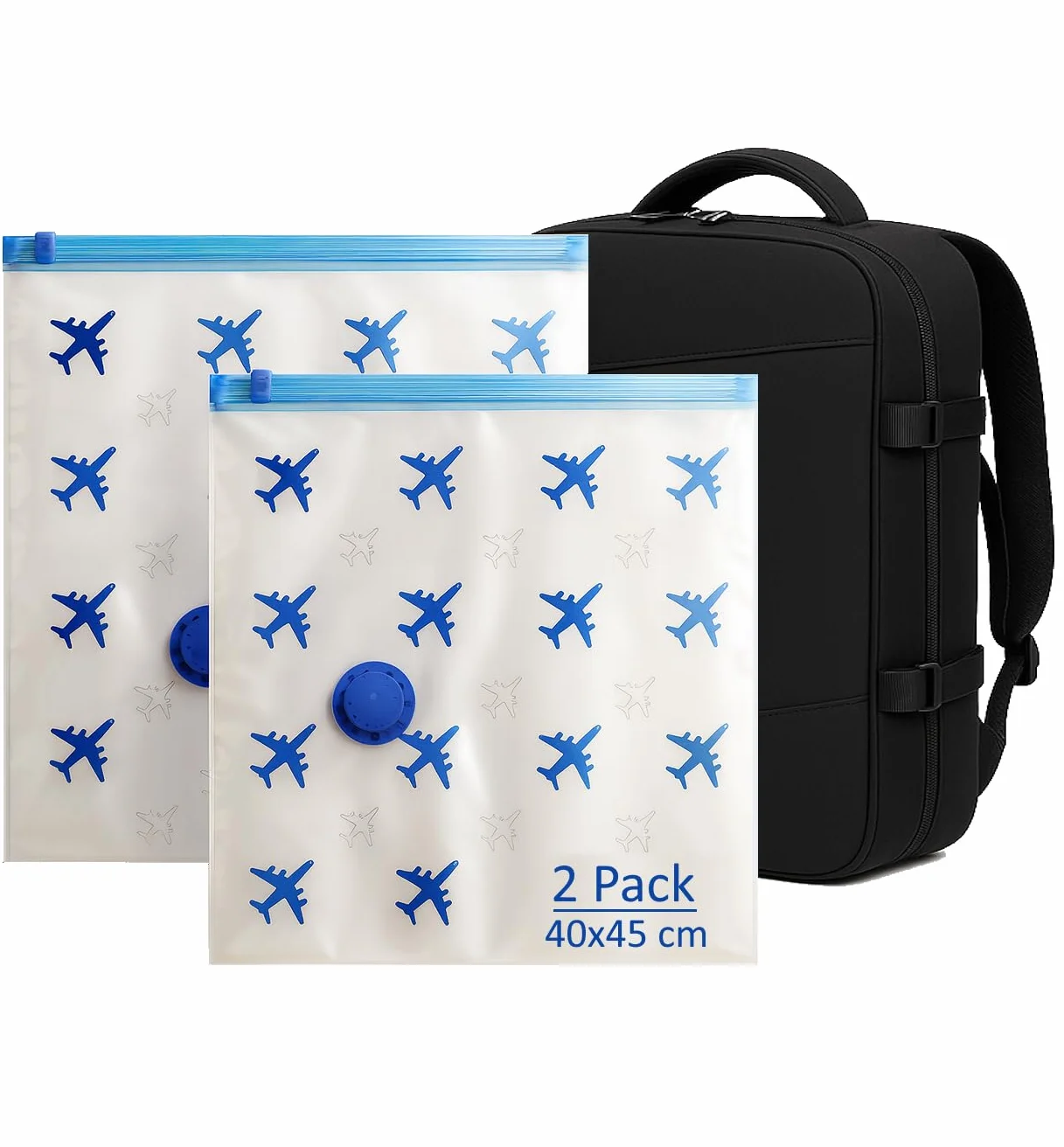 Lavatelli Juego de 2 bolsas de viaje al vacío 40x45 cm compatibles mochila Ryanair 40x30x20 equipaje de mano válvula universal reutilizables