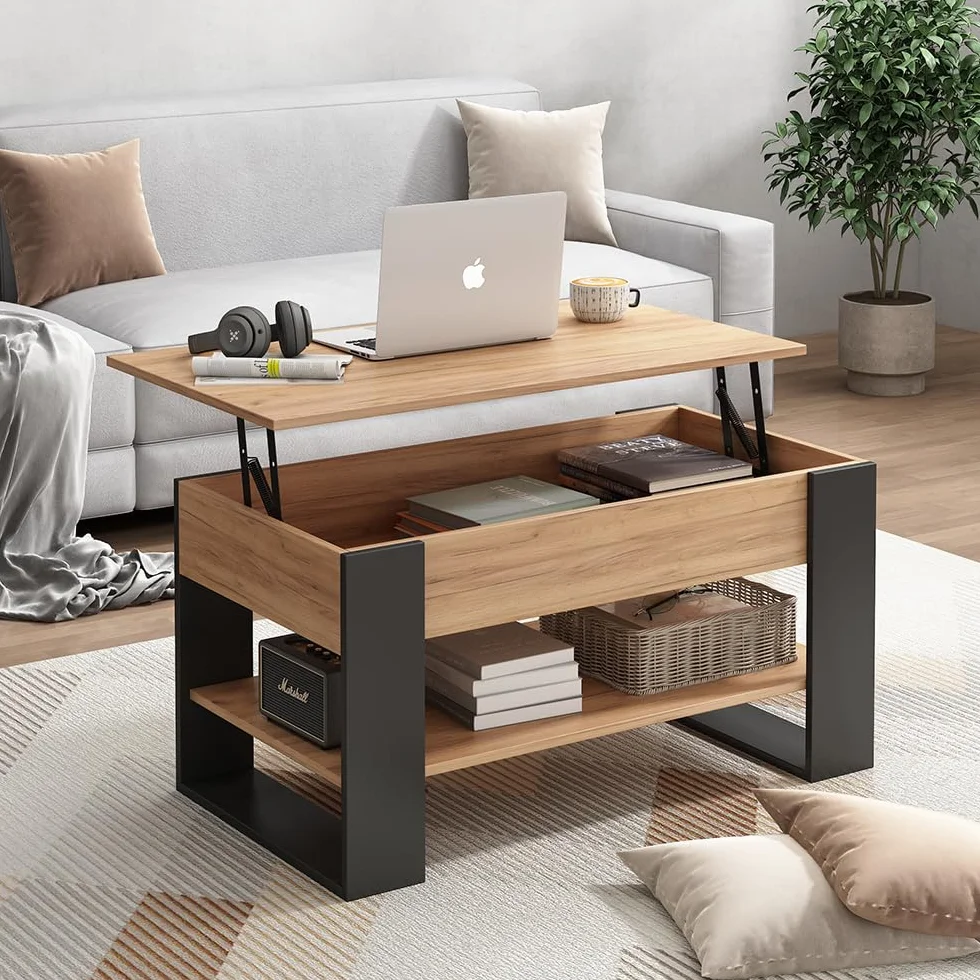 Vicco Mesa Baja Lifto, Roble/Antracita, 92 x 51 cm con función de elevación, con Tablero de Mesa Ajustable en Altura y Estructura Base Estable
