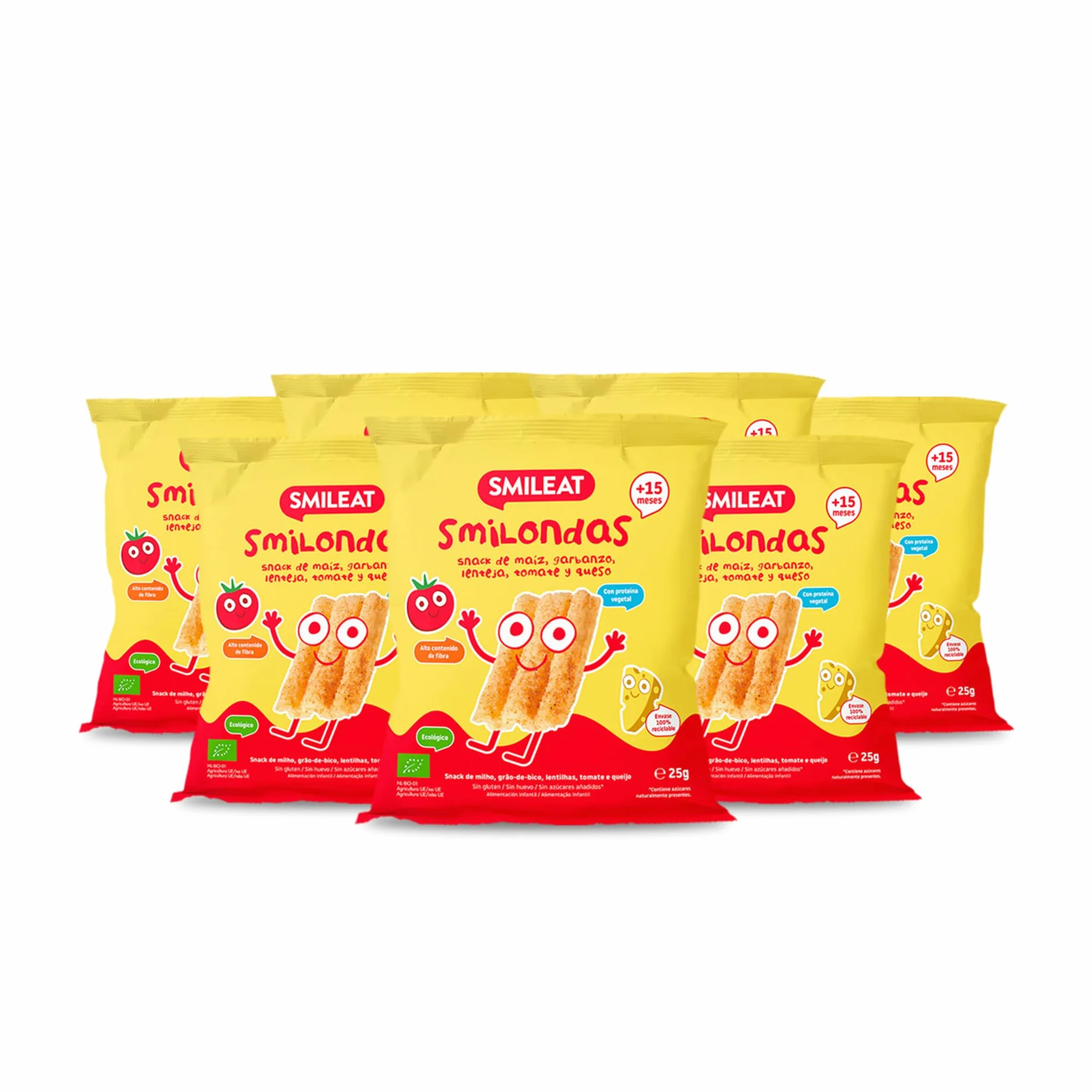 Smileat Smilondas Snack Ecológico Maíz Garbanzo Lenteja Tomate Queso Bebés 15 Meses Pack 7x25g
