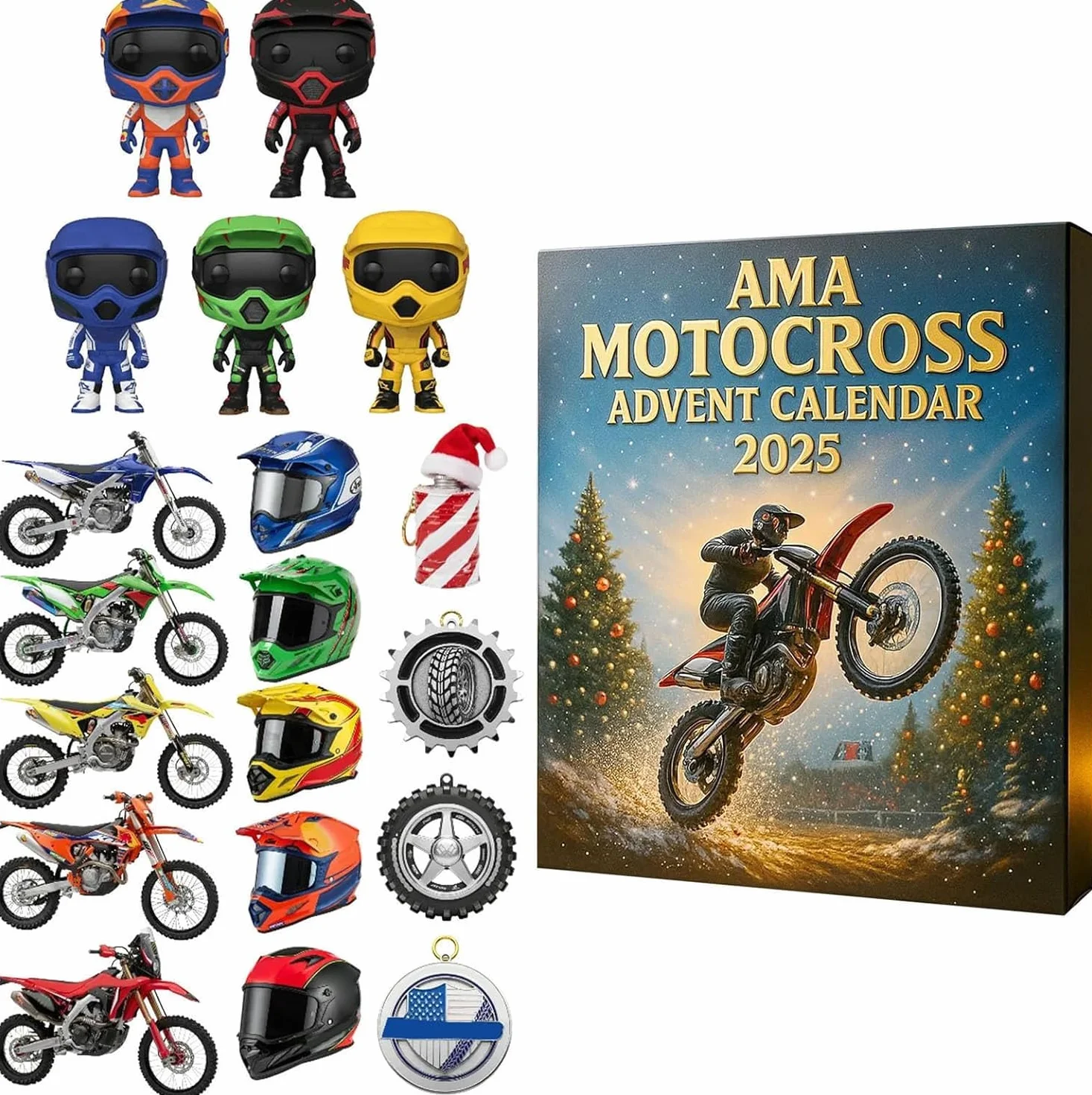 Calendario de Adviento Motocross 2025 - 24 Días Cuenta Regresiva Navidad con Mini Motos de Cross y Figuras de Corredor