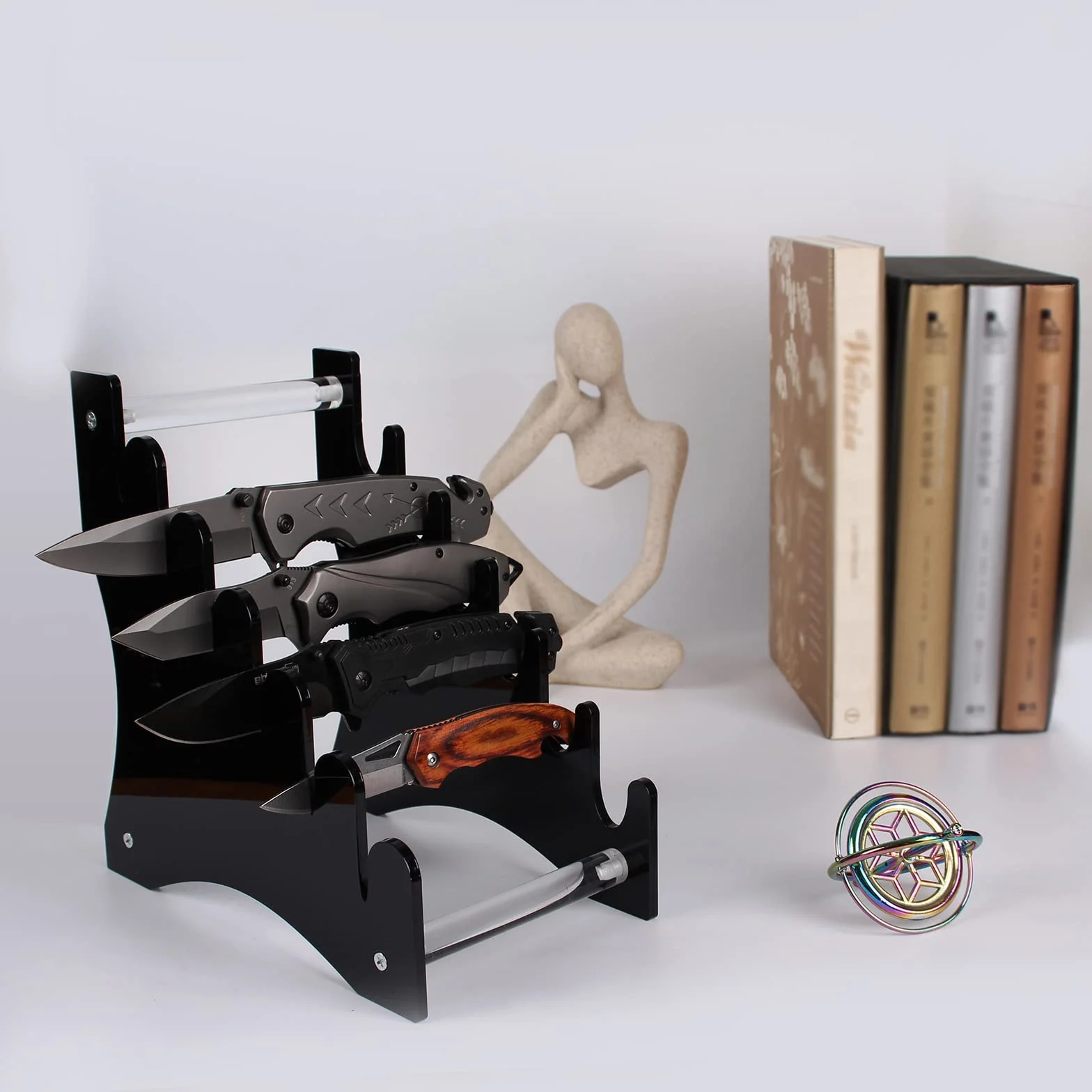 WANLIAN expositor de navajas,Soporte para Dagas,cuchillos exhibir, Acrílico expositor de cuchillos pantalla,mostrar navajas coleccion(negro)