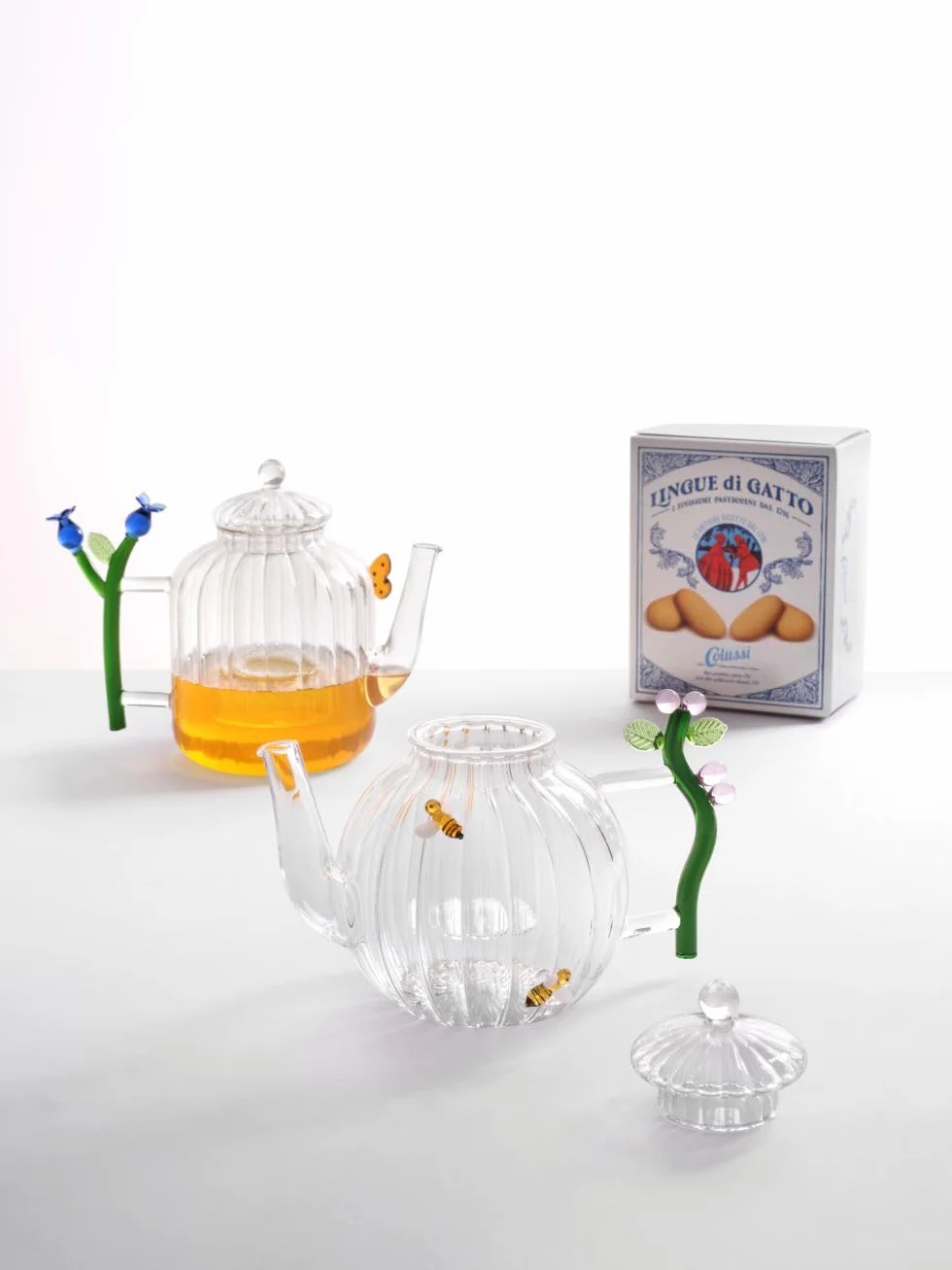 Ichendorf Milano Tetera óptica Botanica 70 cl vidrio borosilicato mariposa flor azul