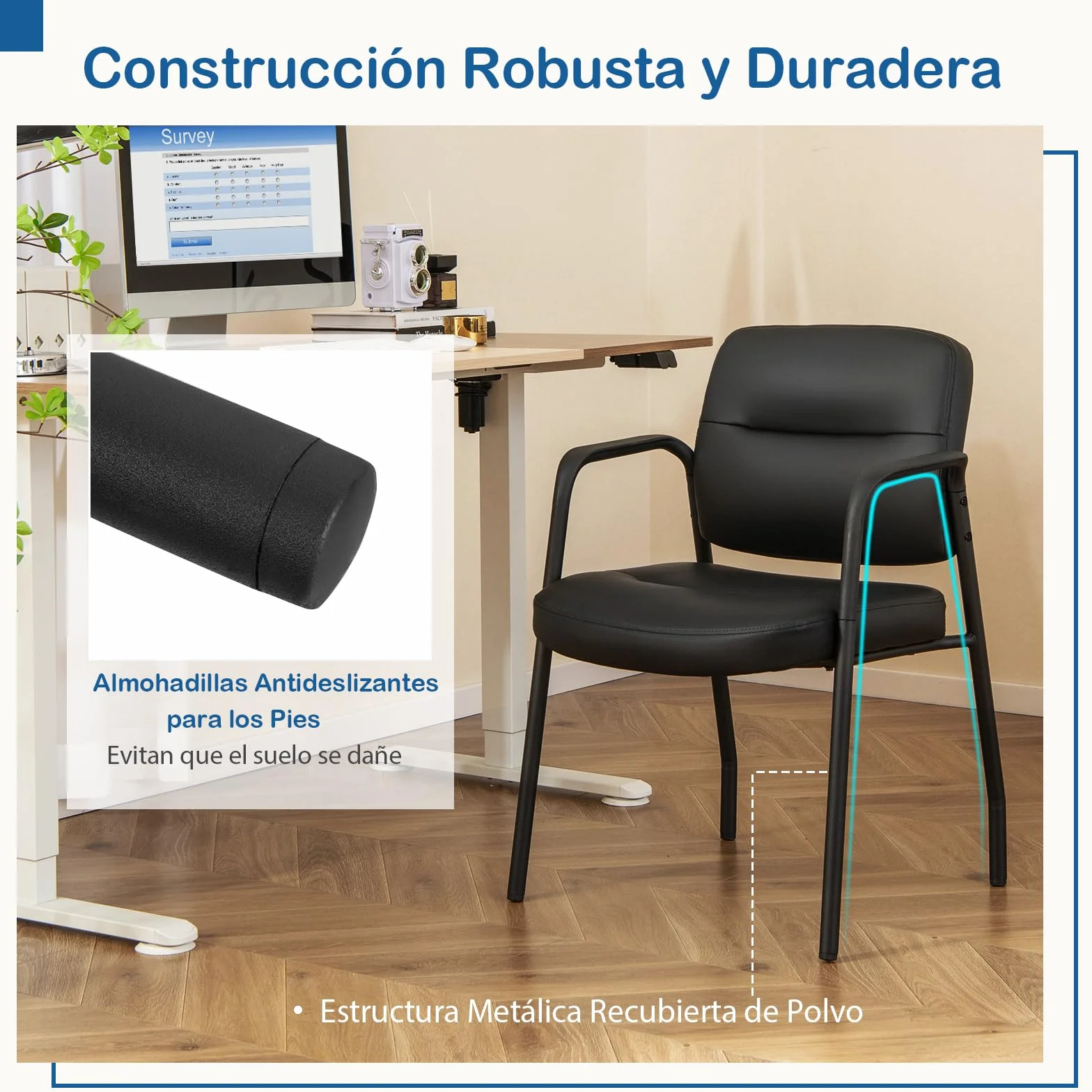 GIANTEX Juego de 2 Sillas Confidentes, Sillas de Reuniones Ergonómicas con Respaldo y Asiento Acolchados de Piel Sintética, Reposabrazos, Capacidad 160 kg, para Oficina, Sala de Espera (Negro)