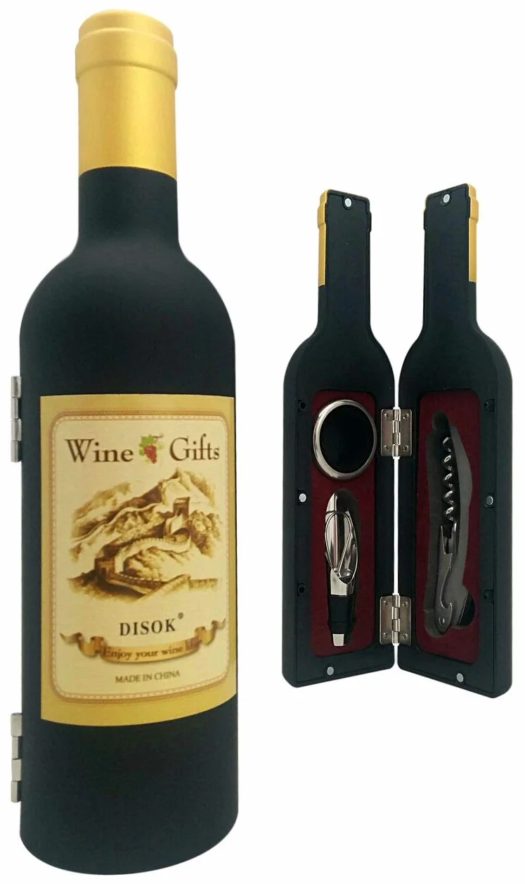 Set Botella Vino 3 Piezas en Caja de PVC de Regalo, Abrebotellas Abridores para Bodas Bautizos Comuniones