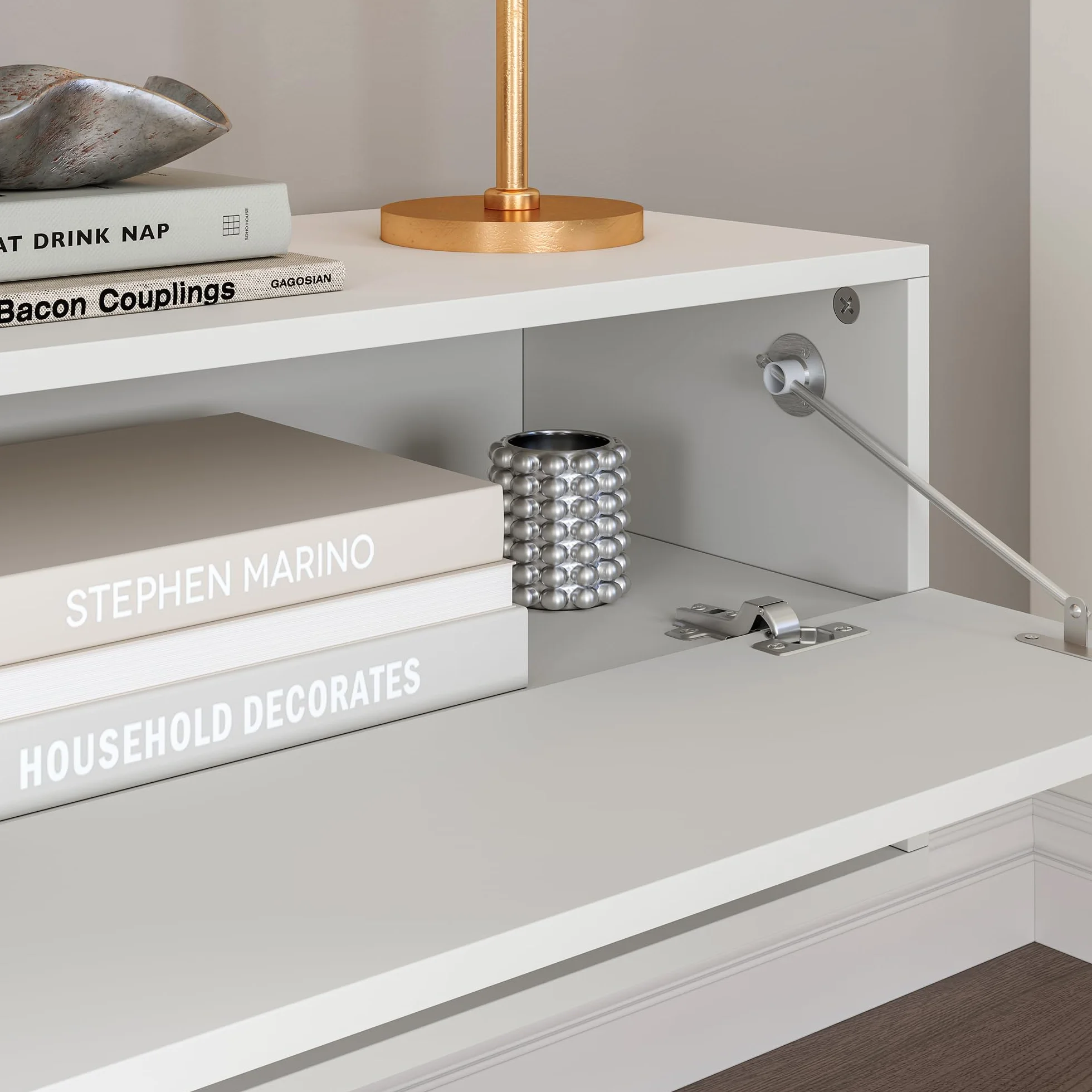 [en.casa] Armario de Pared Halmstad Mueble de TV de Pared 140 x 31 x 30 cm Mesa de Centro Flotante con Compartimentos y 2 Puertas Consola de Pared Blanco