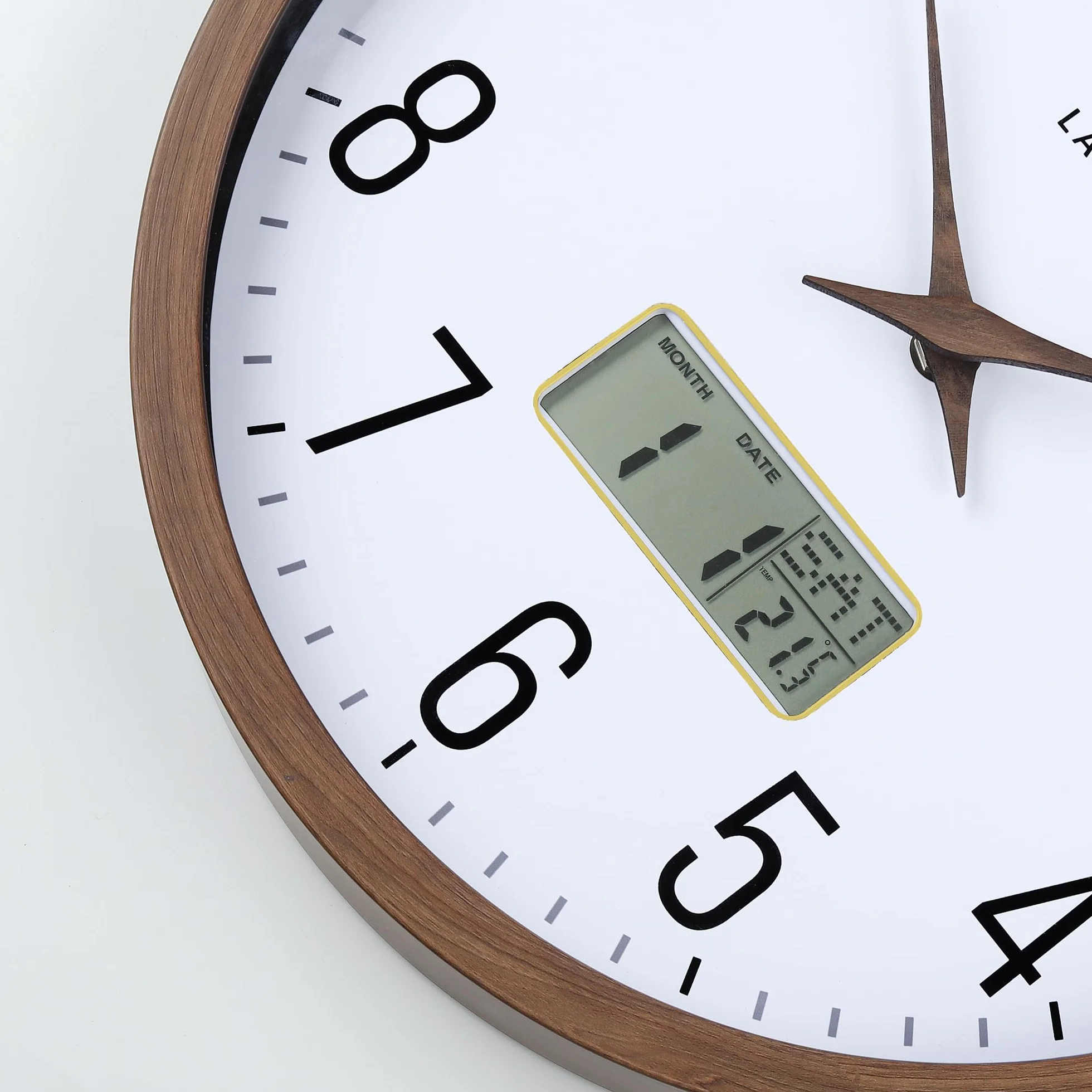 Reloj de Pared Calendario con Fecha y Termometro LCD, Silencioso Marrón Vintage 30cm