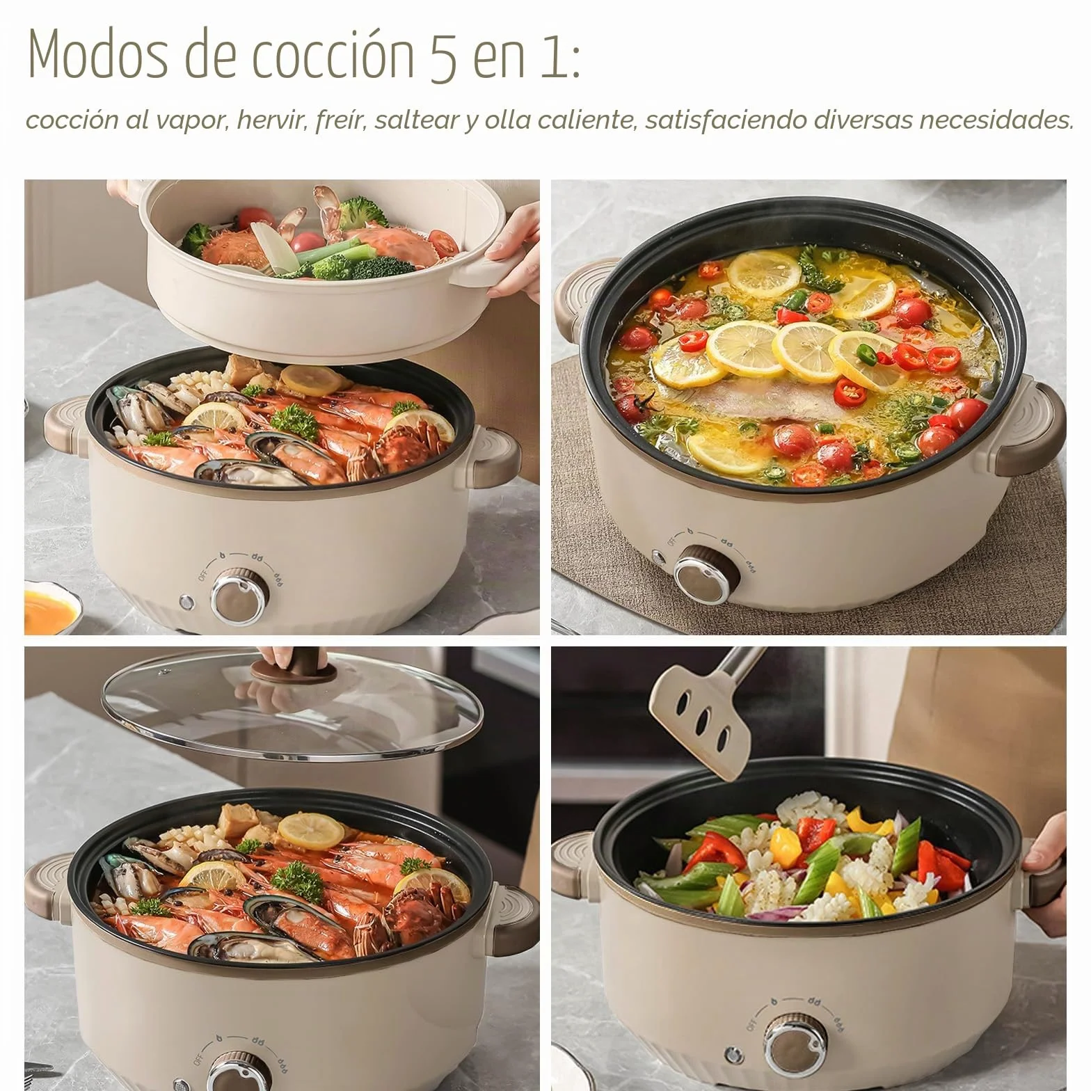 Olla Eléctrica Multifuncional 4,6L 1000W Hot Pot con Vaporera 3 Niveles