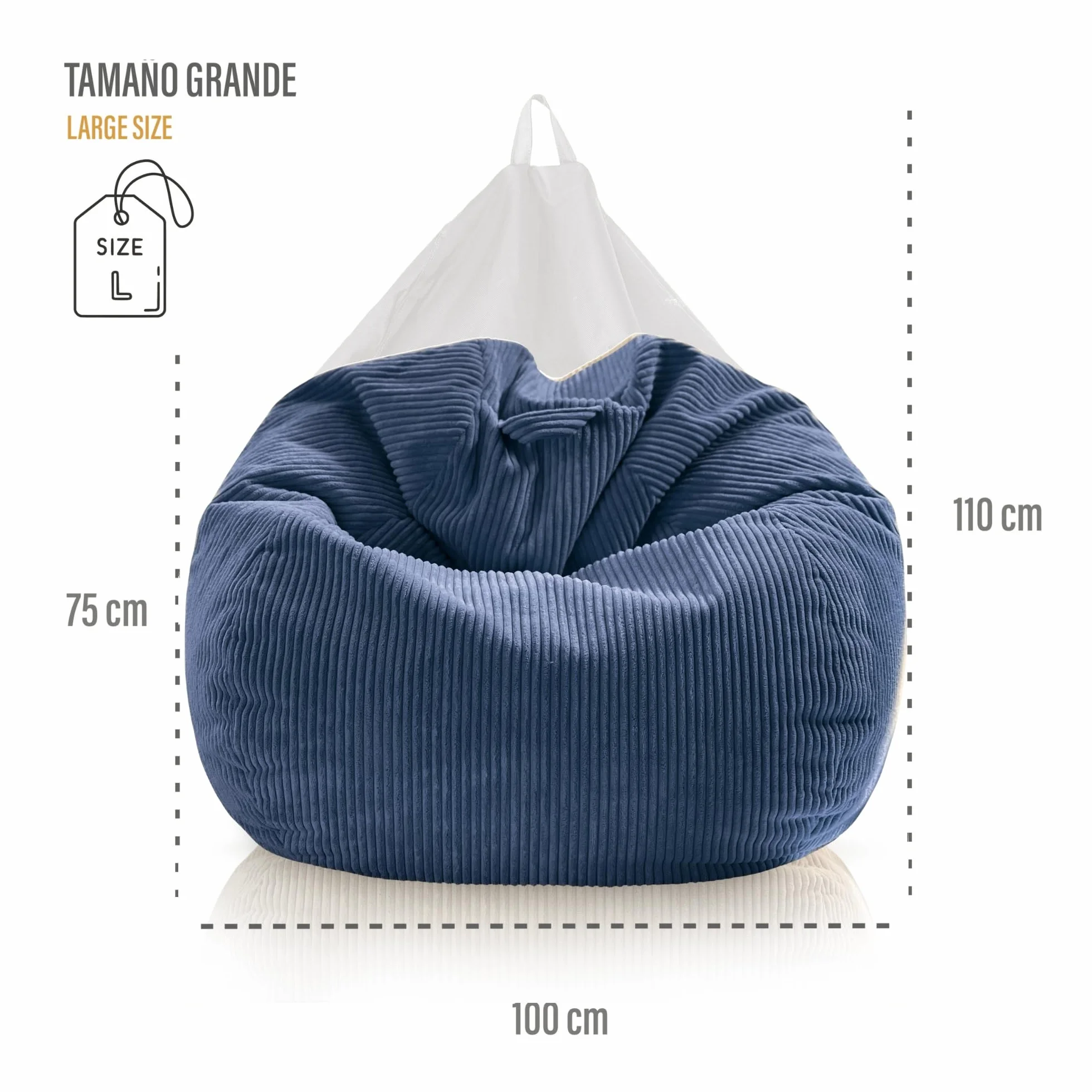 Aiire Puff Salon Pana Moderno - Puf Gigante con Relleno Incluido para Decoracion Habitacion Juvenil - Puffs Infantiles XXL - Bean Bag Chair Infantil XXL o Cojin de Suelo Grande Azul [100x75 cm]
