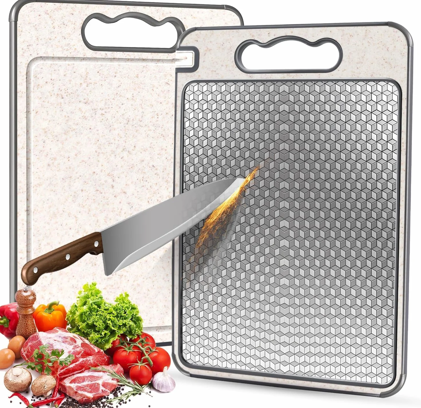 Tabla de Cortar Acero Inoxidable Doble Cara 36 x 25 cm Sin BPA