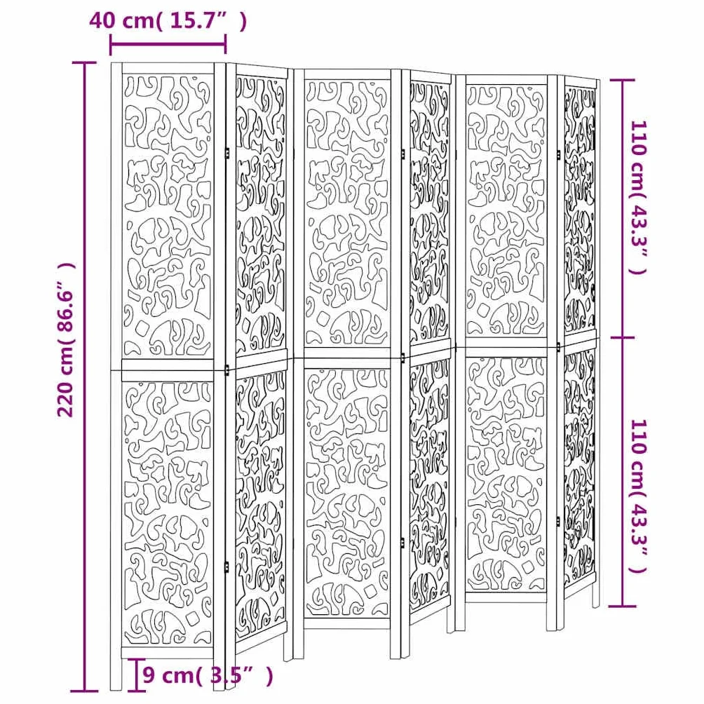 vidaXL Biombo Separador de 6 Paneles Madera Maciza Paulownia Blanco