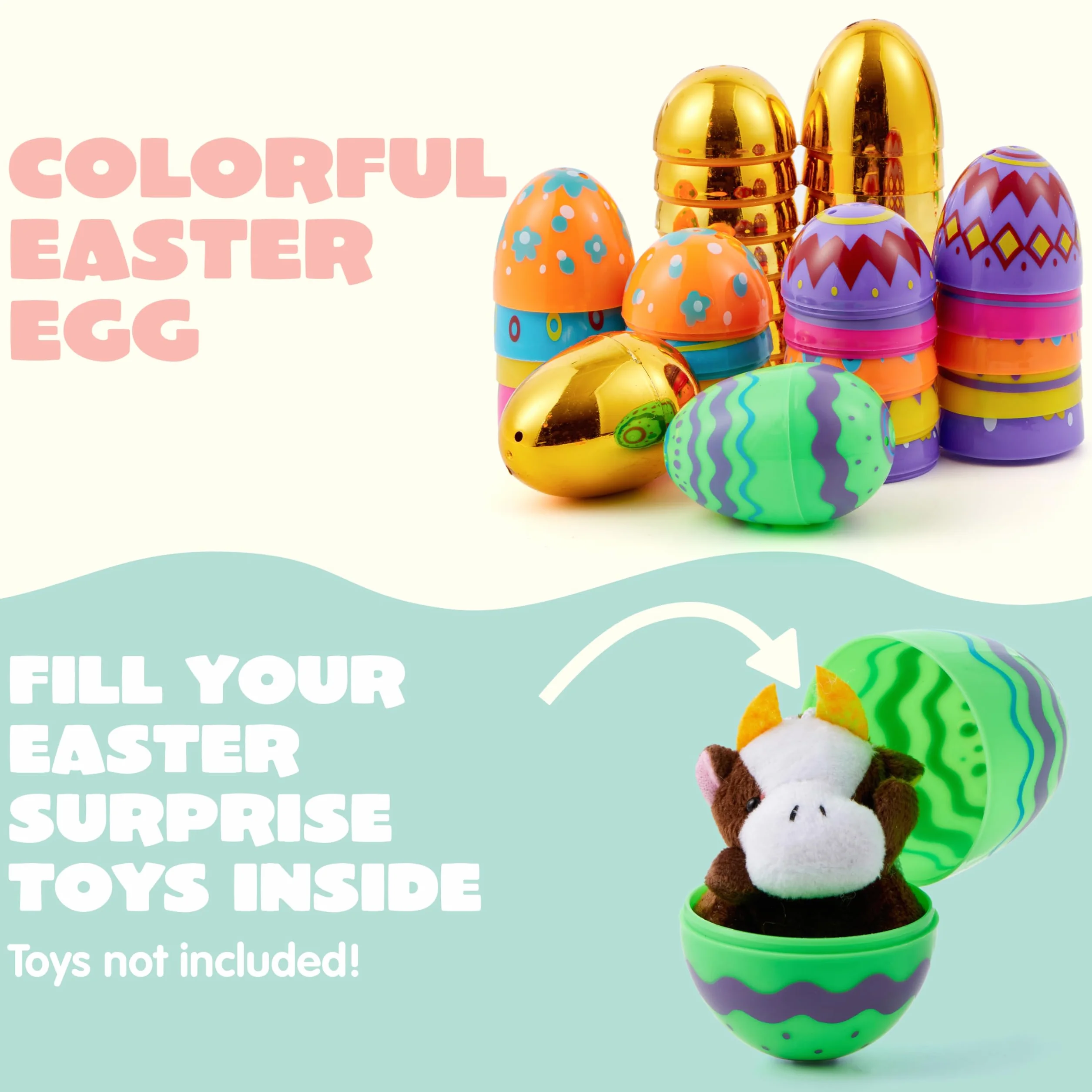 JOYIN 44 huevos impresos de Pascua de plástico 3.15 pulgadas rellenables para búsqueda